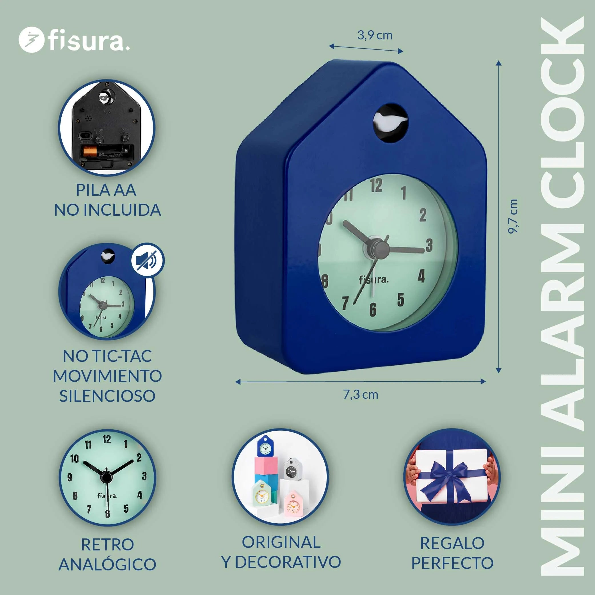 Reloj despertador casita mini azul