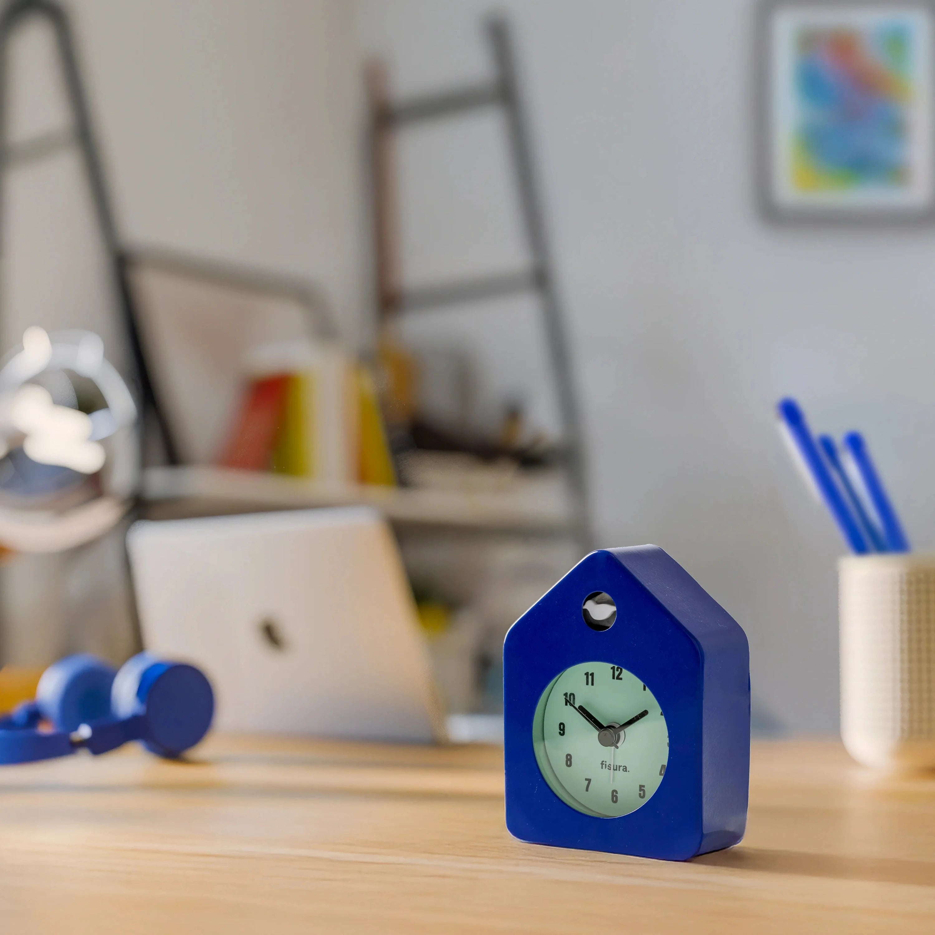 Reloj despertador casita mini azul