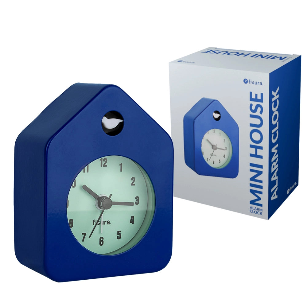 Reloj despertador casita mini azul