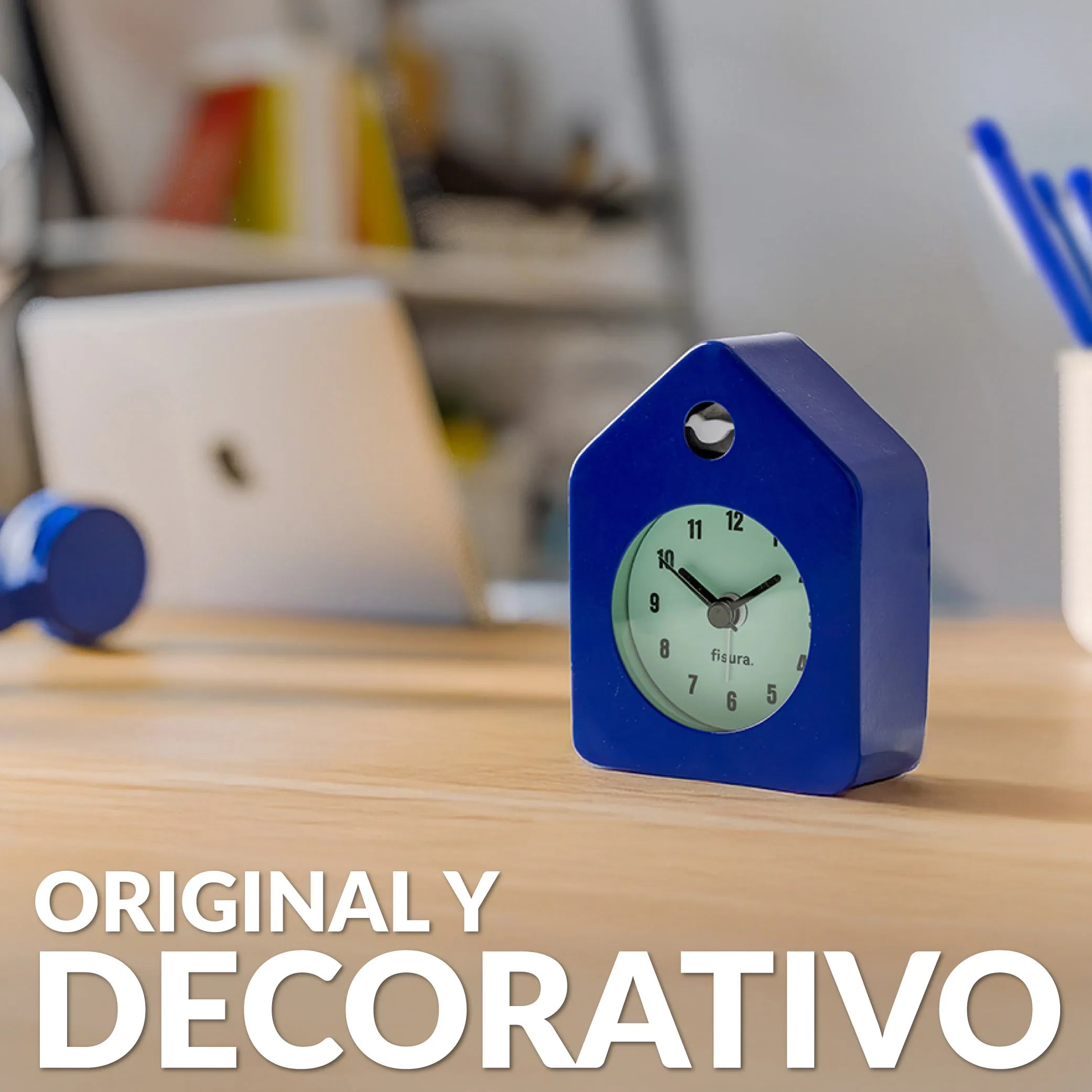 Reloj despertador casita mini azul