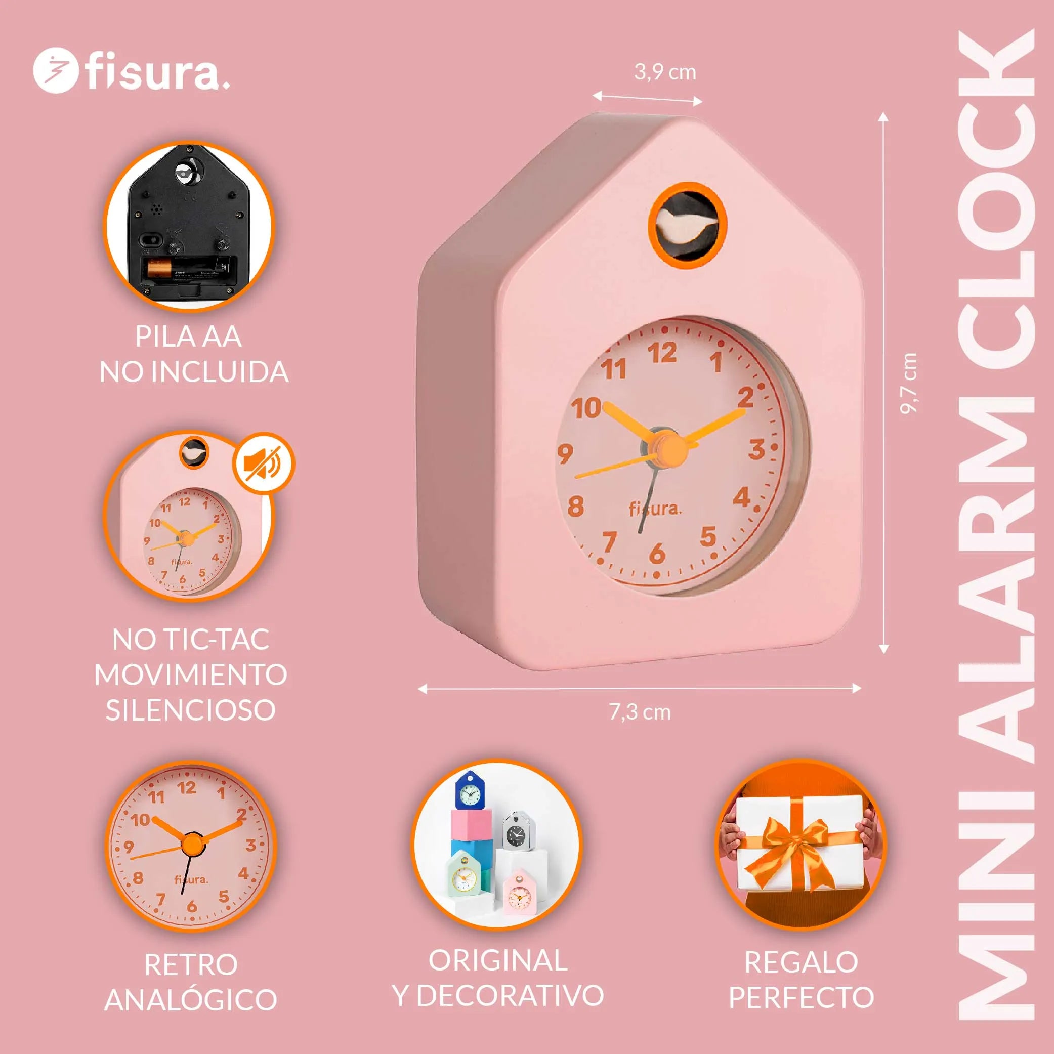 Reloj despertador casita mini rosa