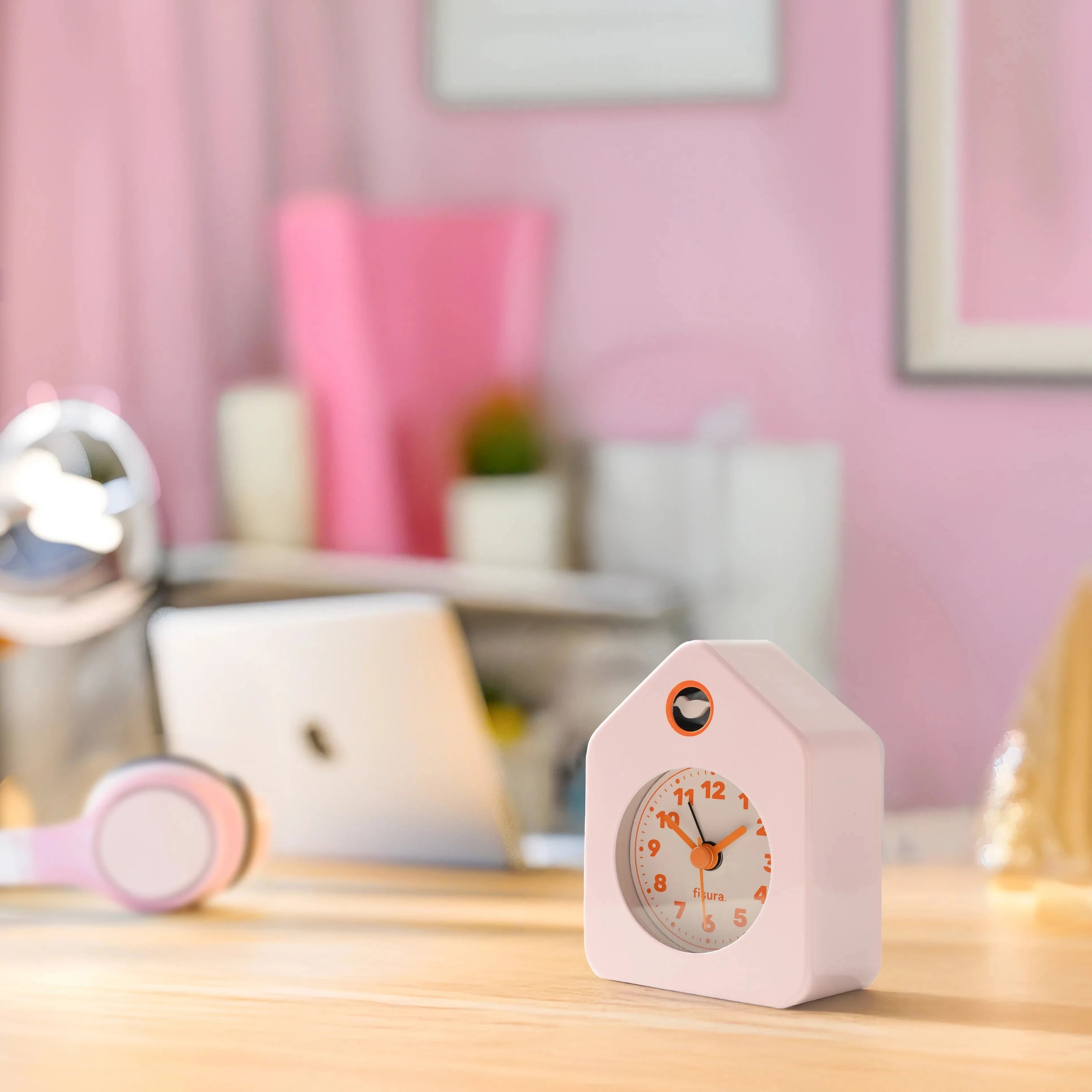 Reloj despertador casita mini rosa