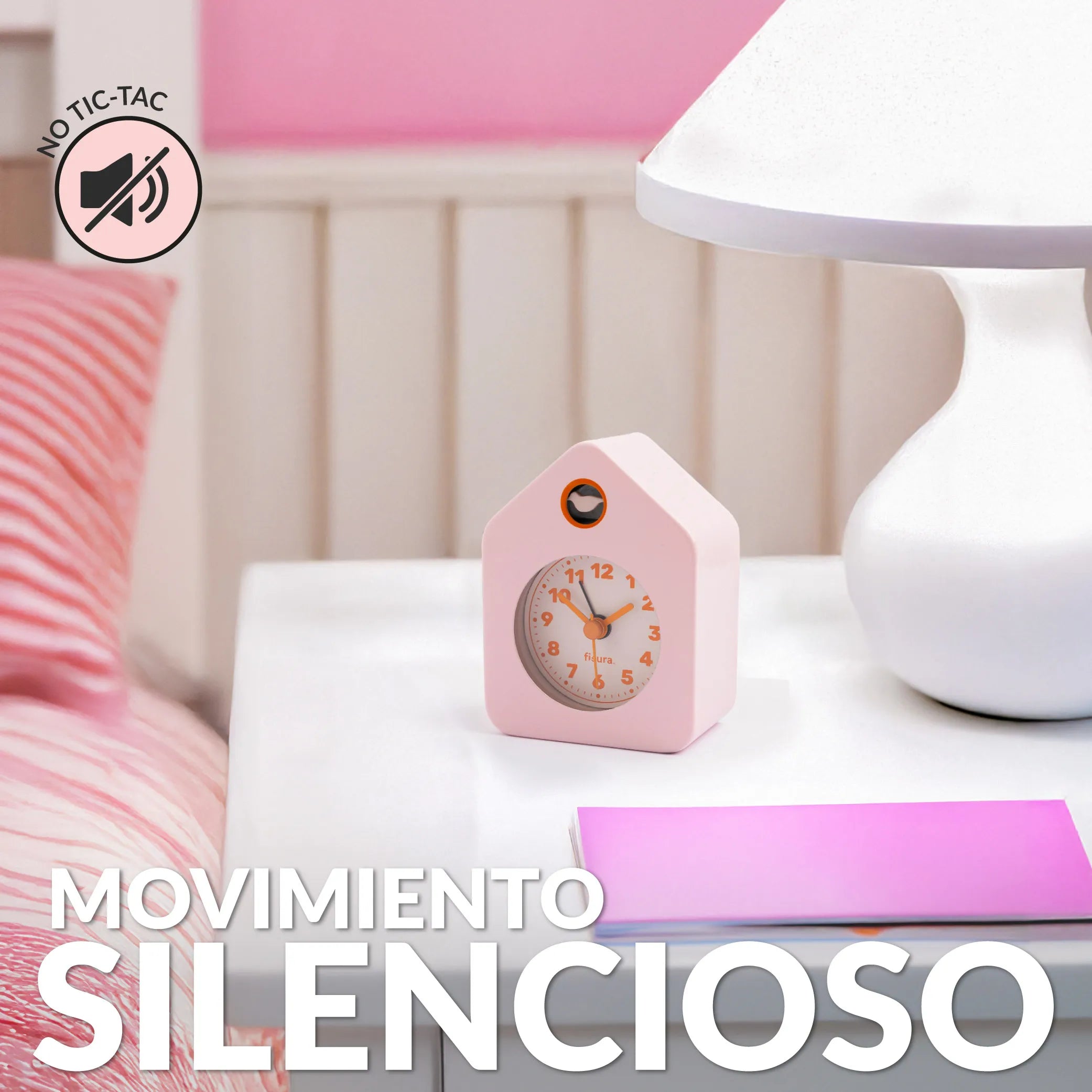 Reloj despertador casita mini rosa