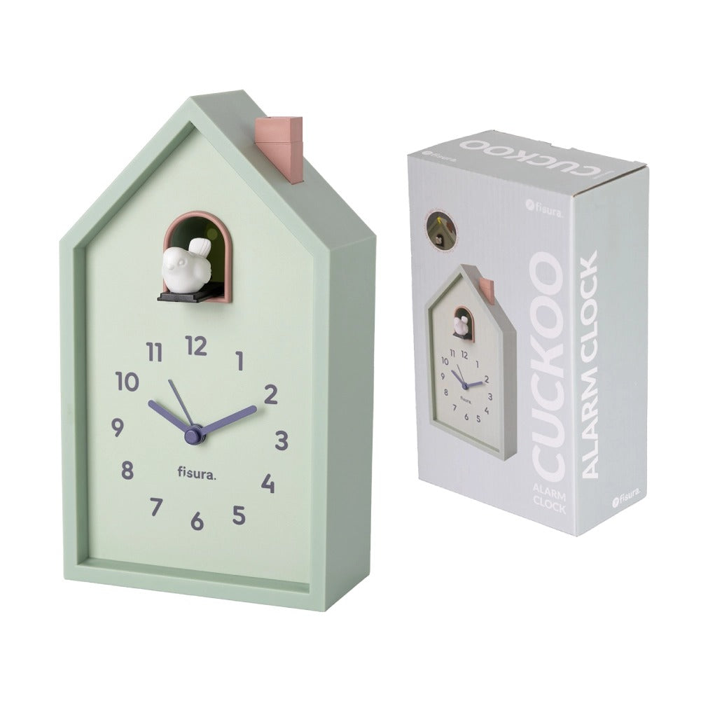 Reloj despertador cuco casita menta