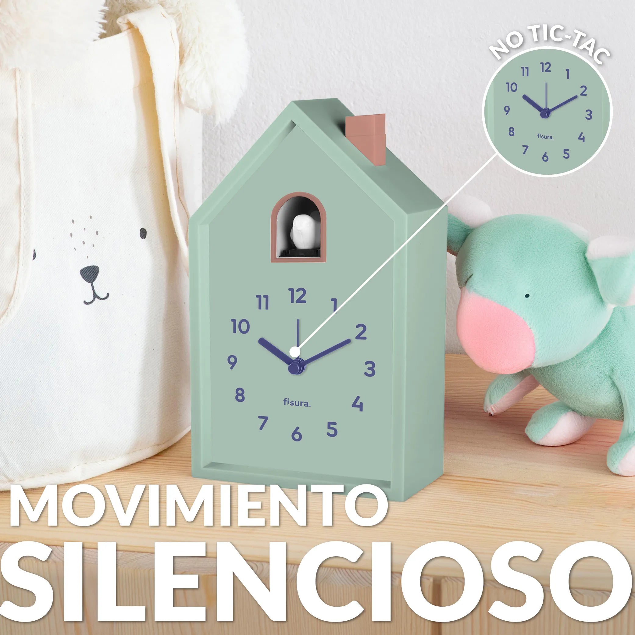 Reloj despertador cuco casita menta