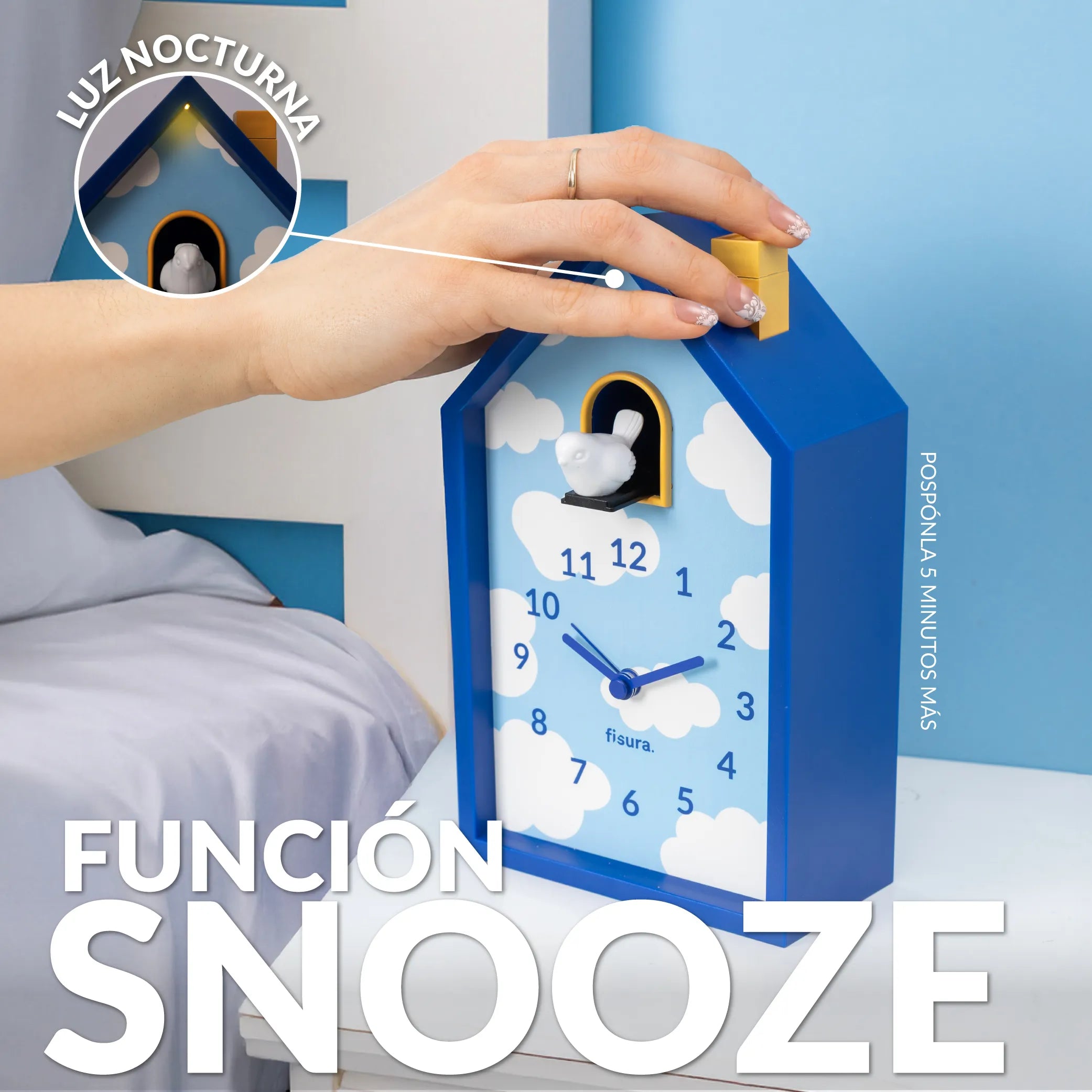 Reloj despertador cuco casita nubes