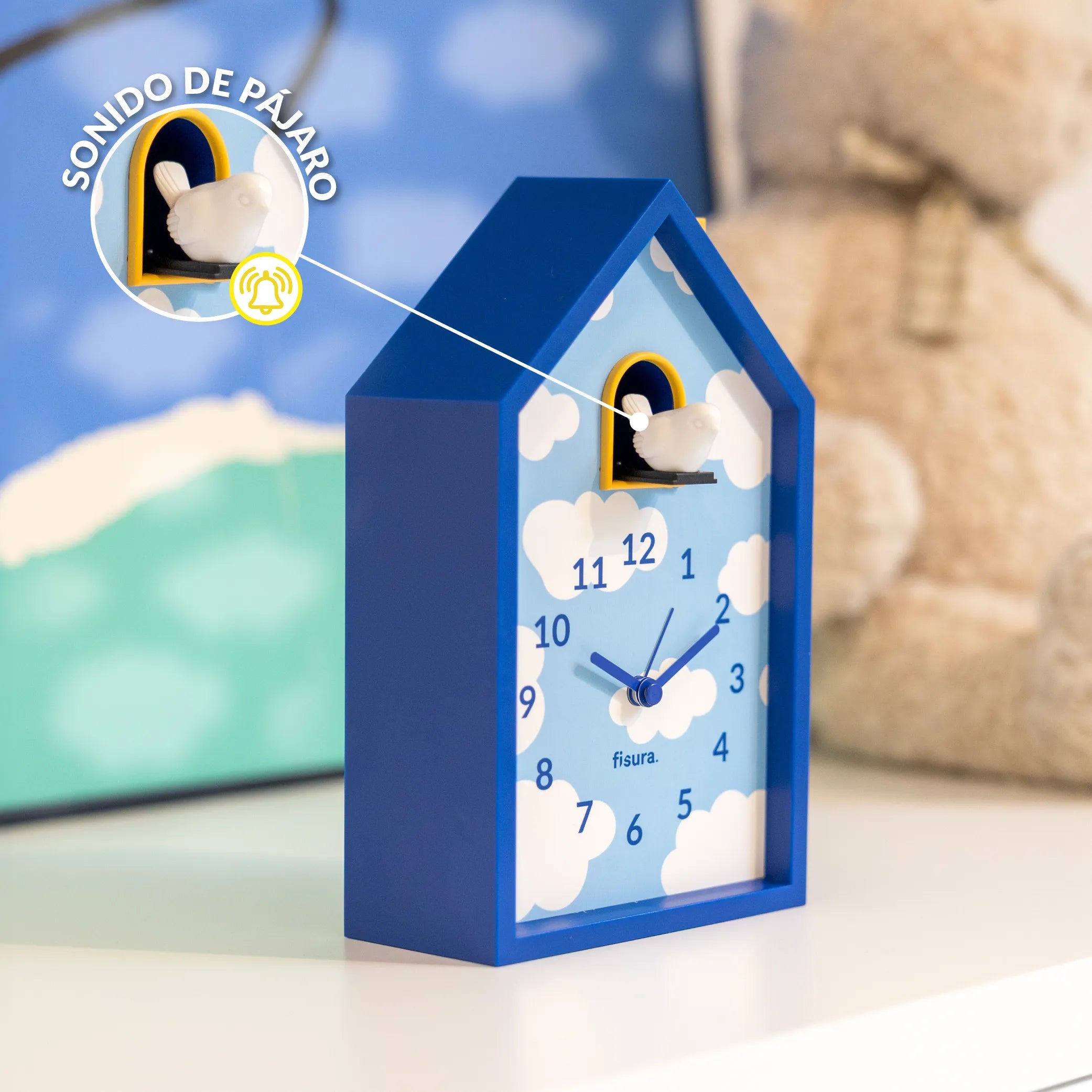 Reloj despertador cuco casita nubes