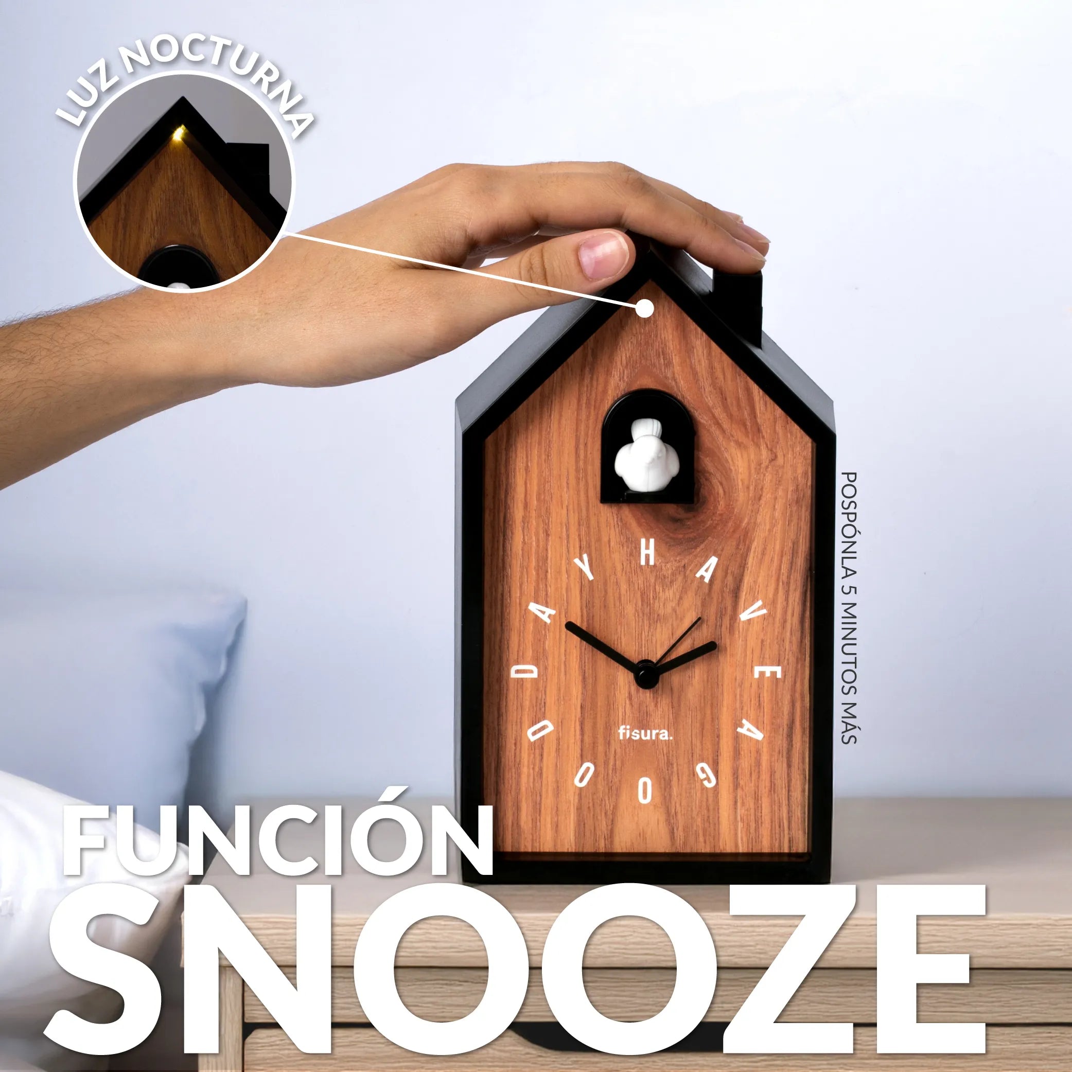 Reloj despertador cuco casita madera