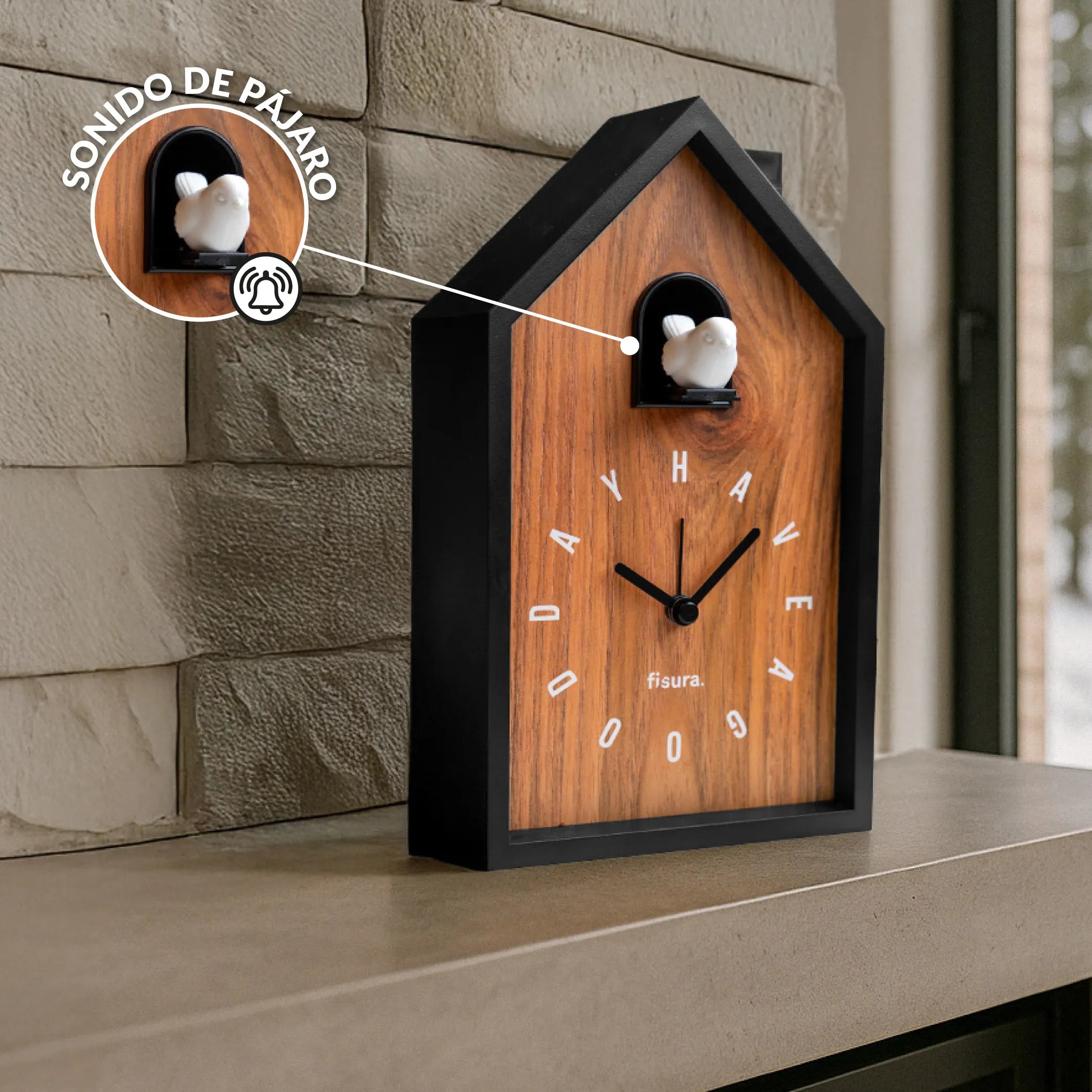 Reloj despertador cuco casita madera