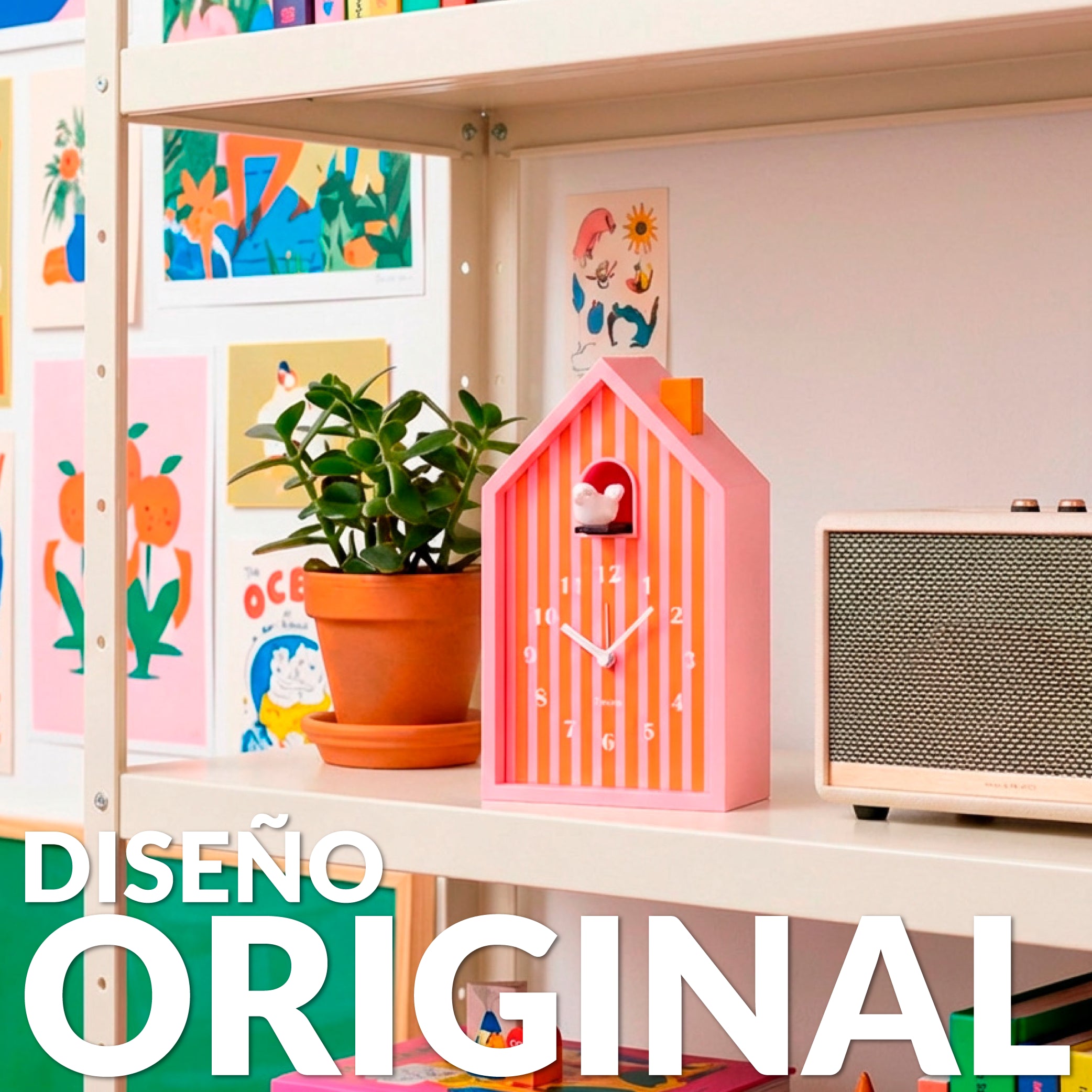 Reloj despertador cuco casita naranja y rosa