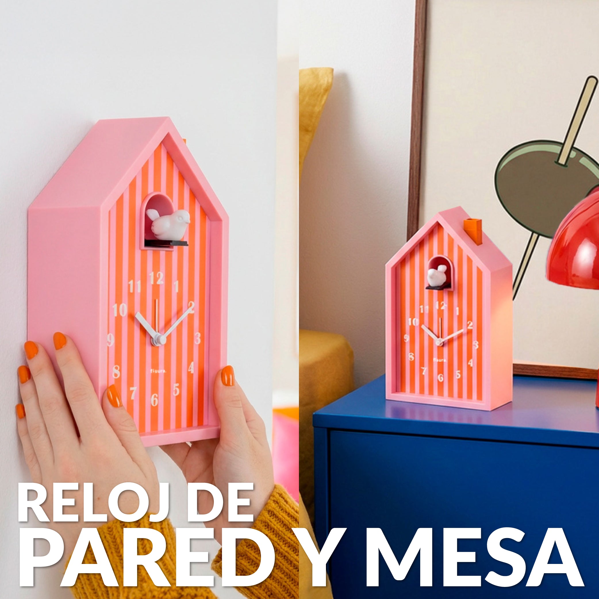 Reloj despertador cuco casita naranja y rosa