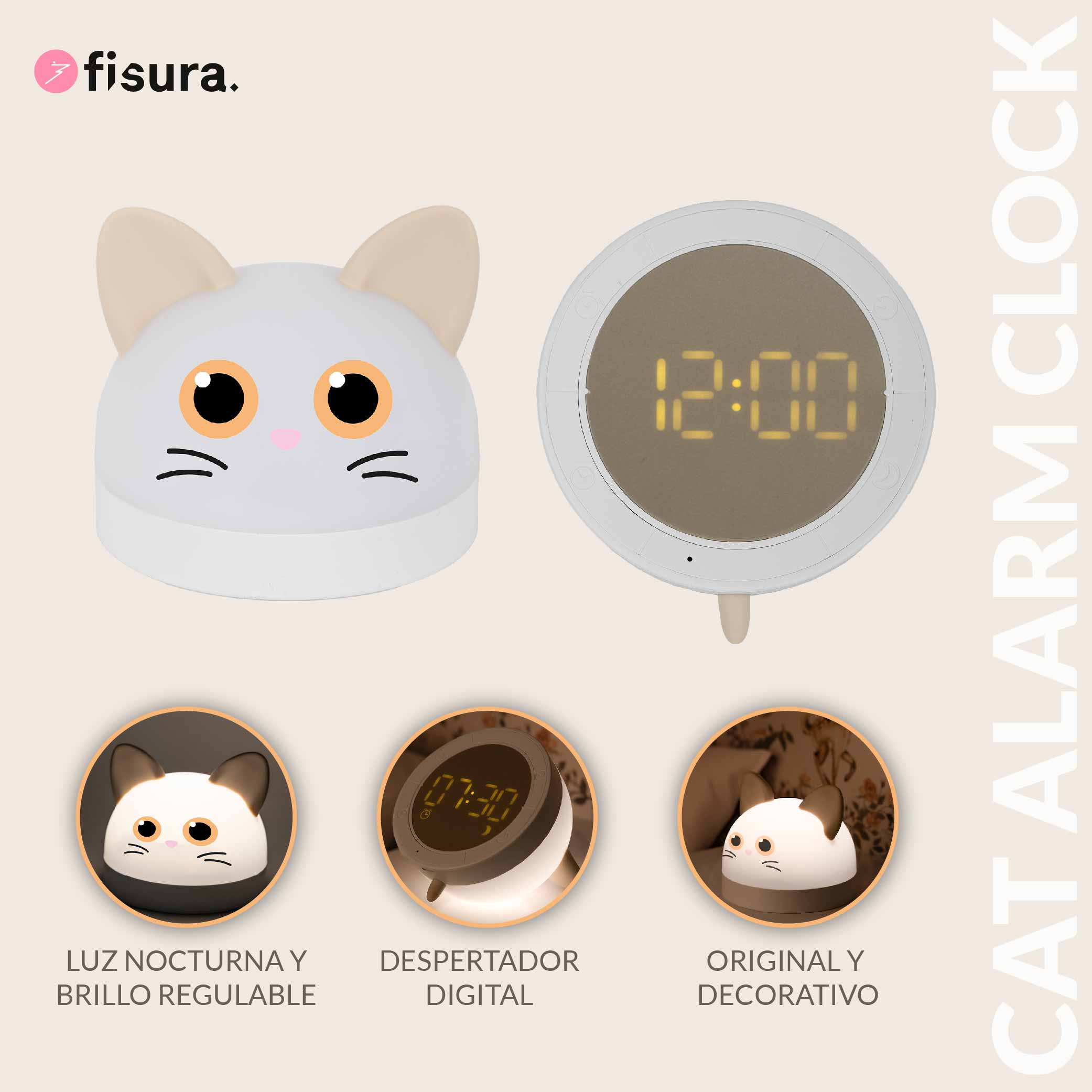 Reloj despertador y quitamiedos gato