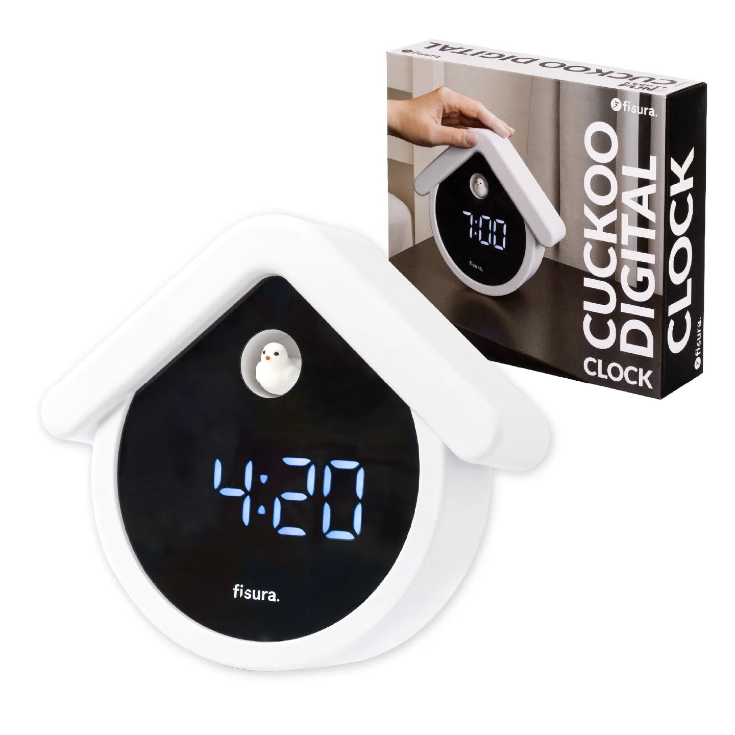 Reloj cuco digital blanco y negro