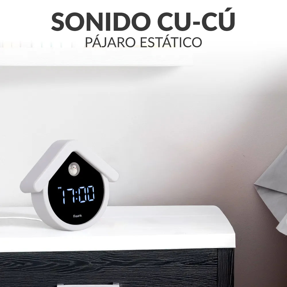Reloj cuco digital blanco y negro