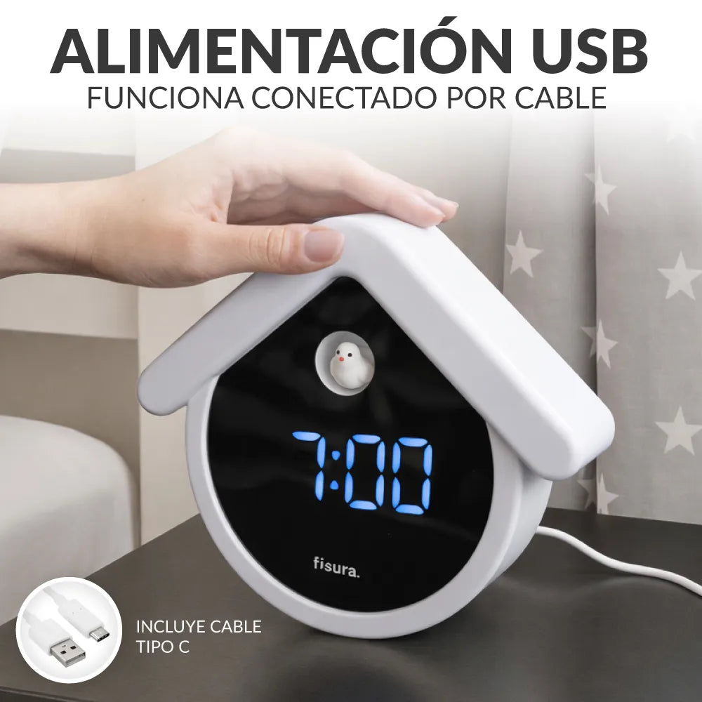 Reloj cuco digital blanco y negro