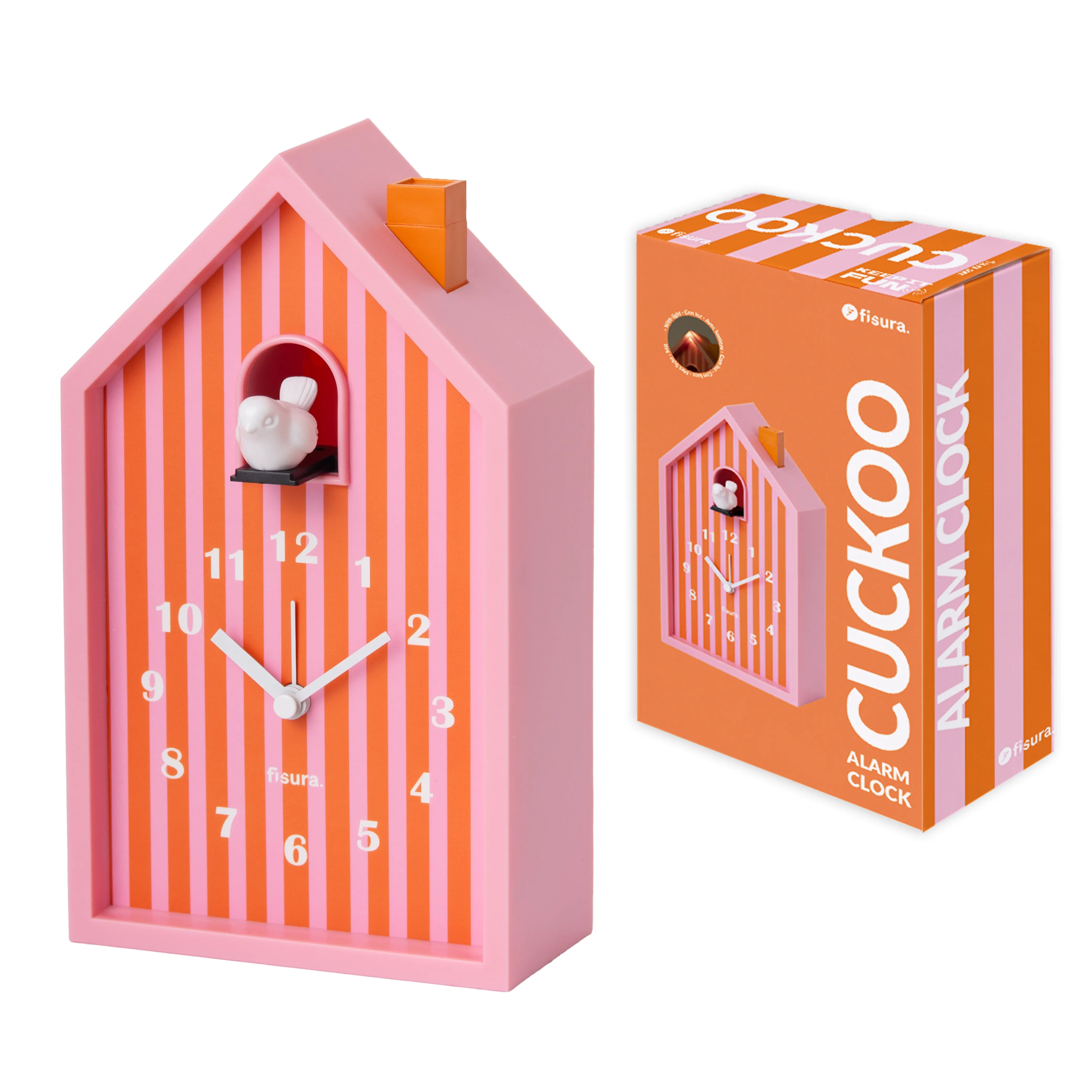 Reloj despertador cuco casita naranja y rosa