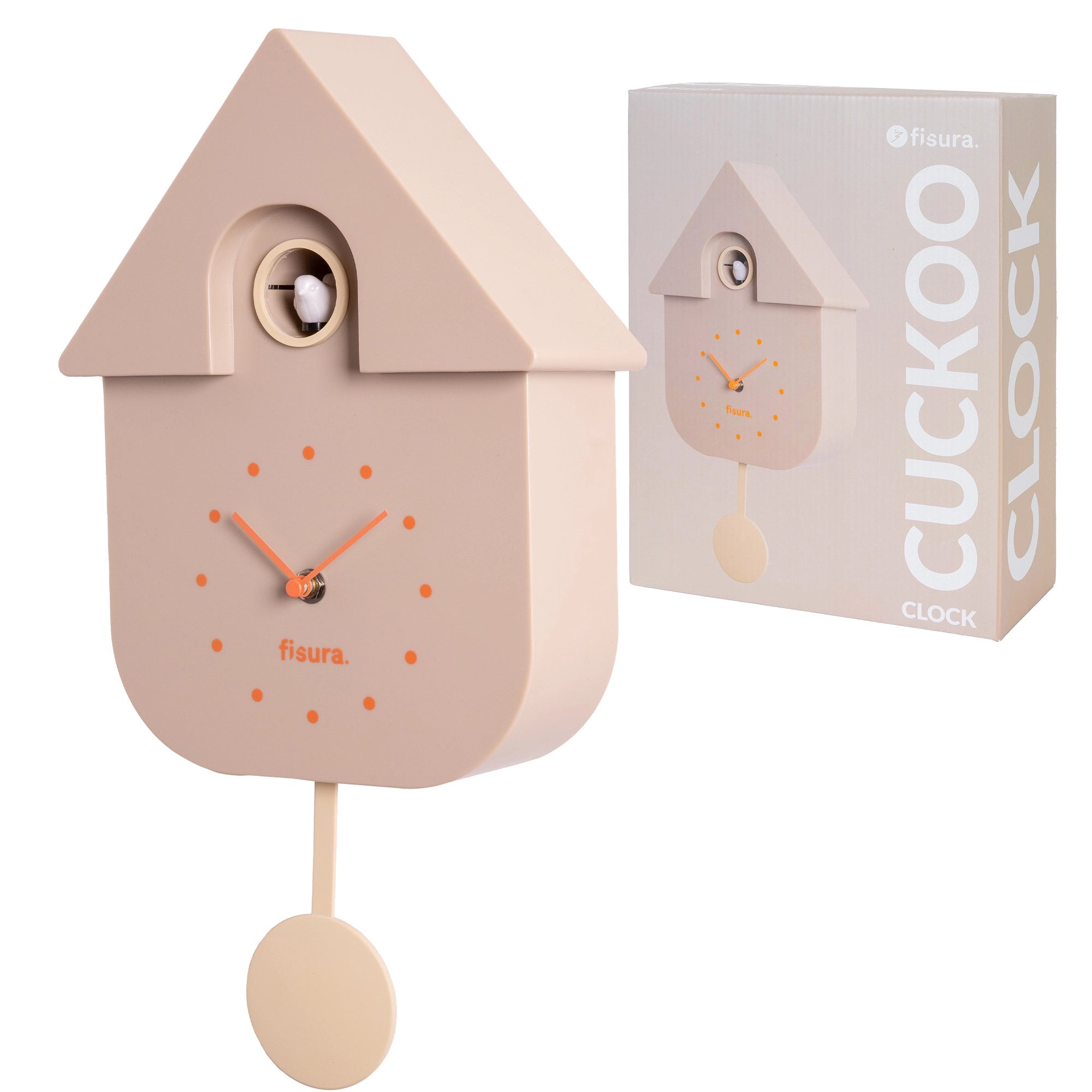 Reloj de cuco beige con dial naranja