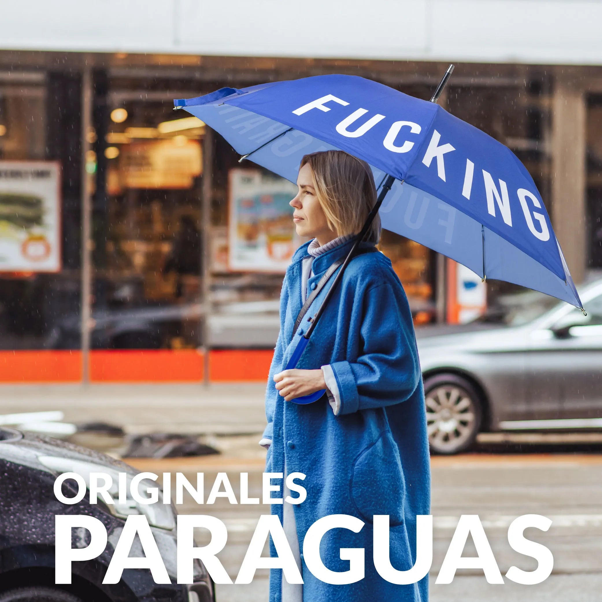 Paraguas “Fucking Rain” azul