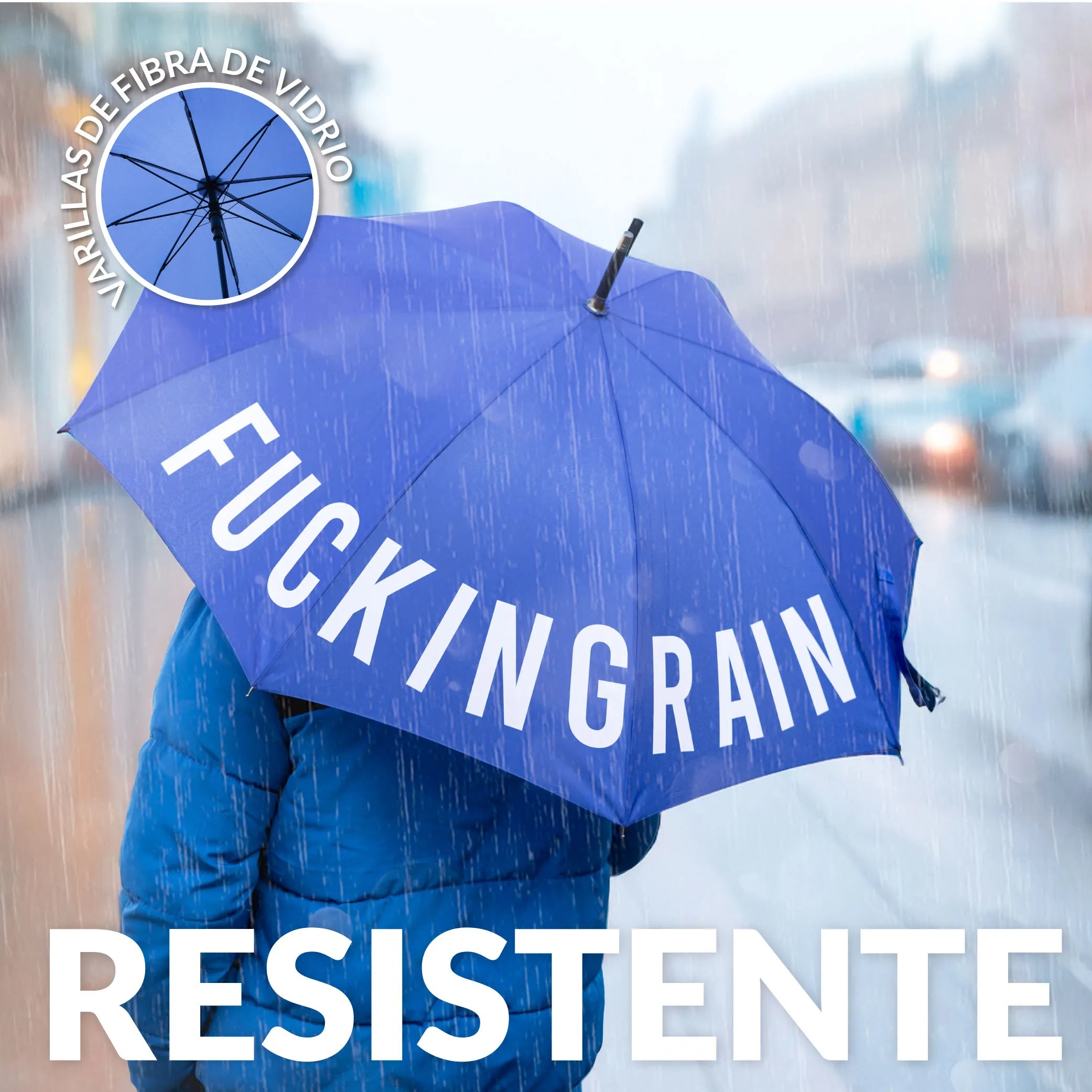 Paraguas “Fucking Rain” azul