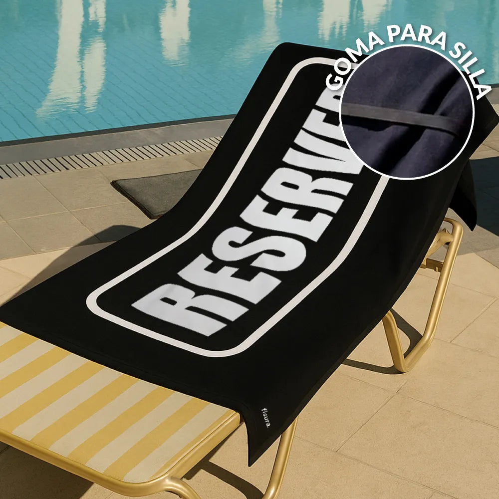 Toalla playa "reserved" negro y blanco