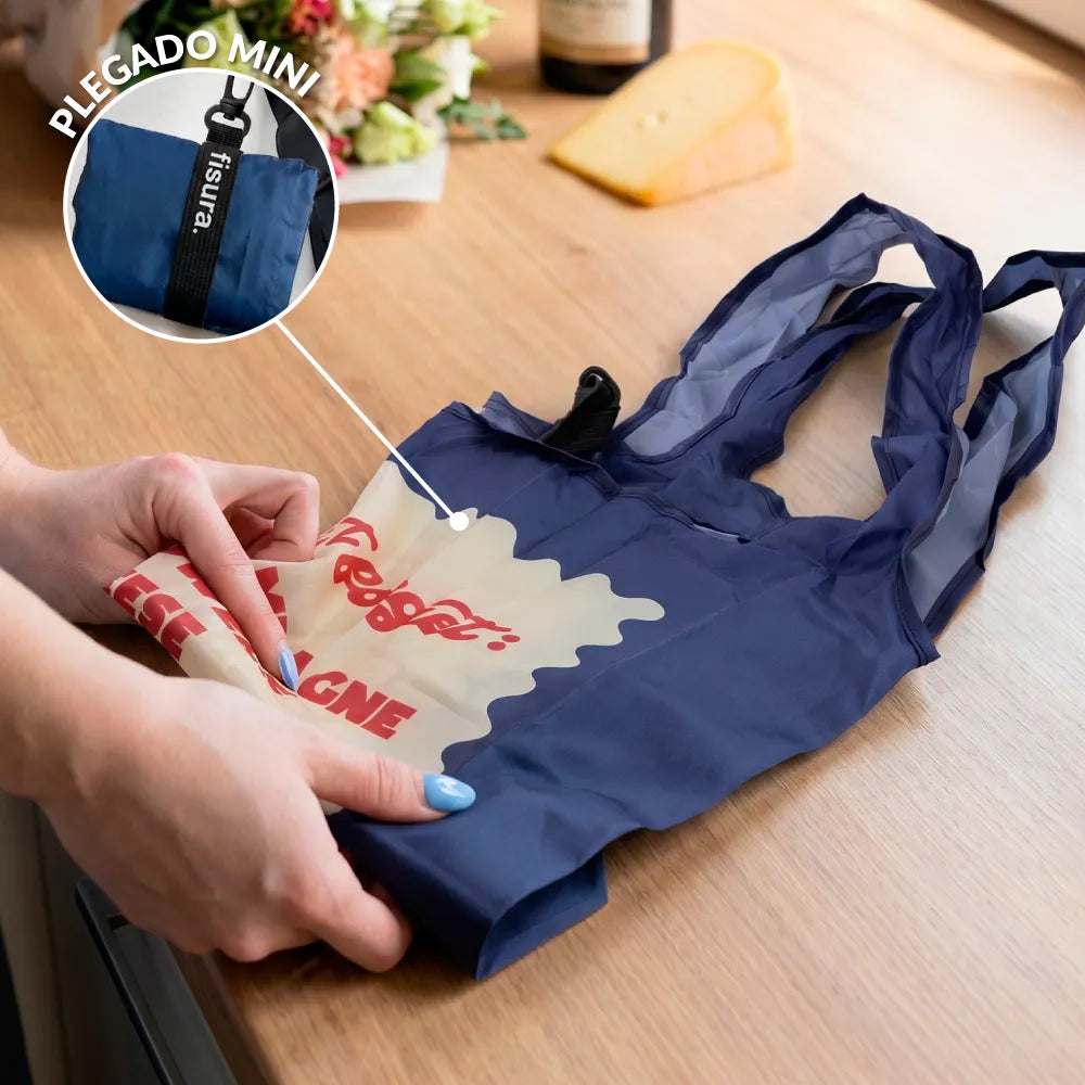 Bolsa compra plegable "Don’t forget champagne, flowers, cheese”