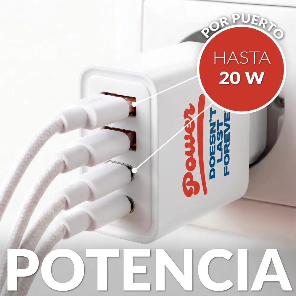 Cargador 4 puertos "Power doesn’t last forever”