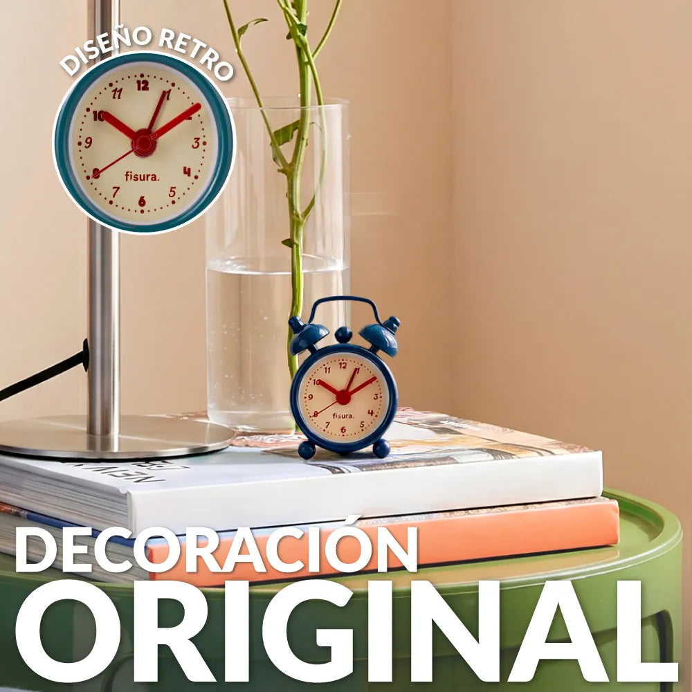Reloj despertador retro mini azul, beige y rojo