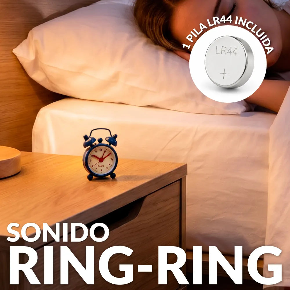 Reloj despertador retro mini azul, beige y rojo
