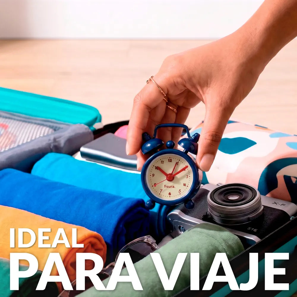 Reloj despertador retro mini azul, beige y rojo