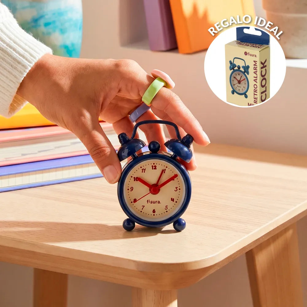 Reloj despertador retro mini azul, beige y rojo