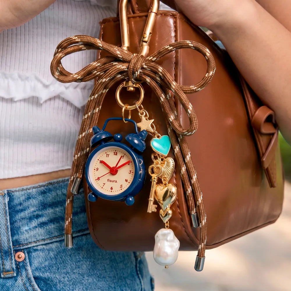 Reloj despertador retro mini azul, beige y rojo