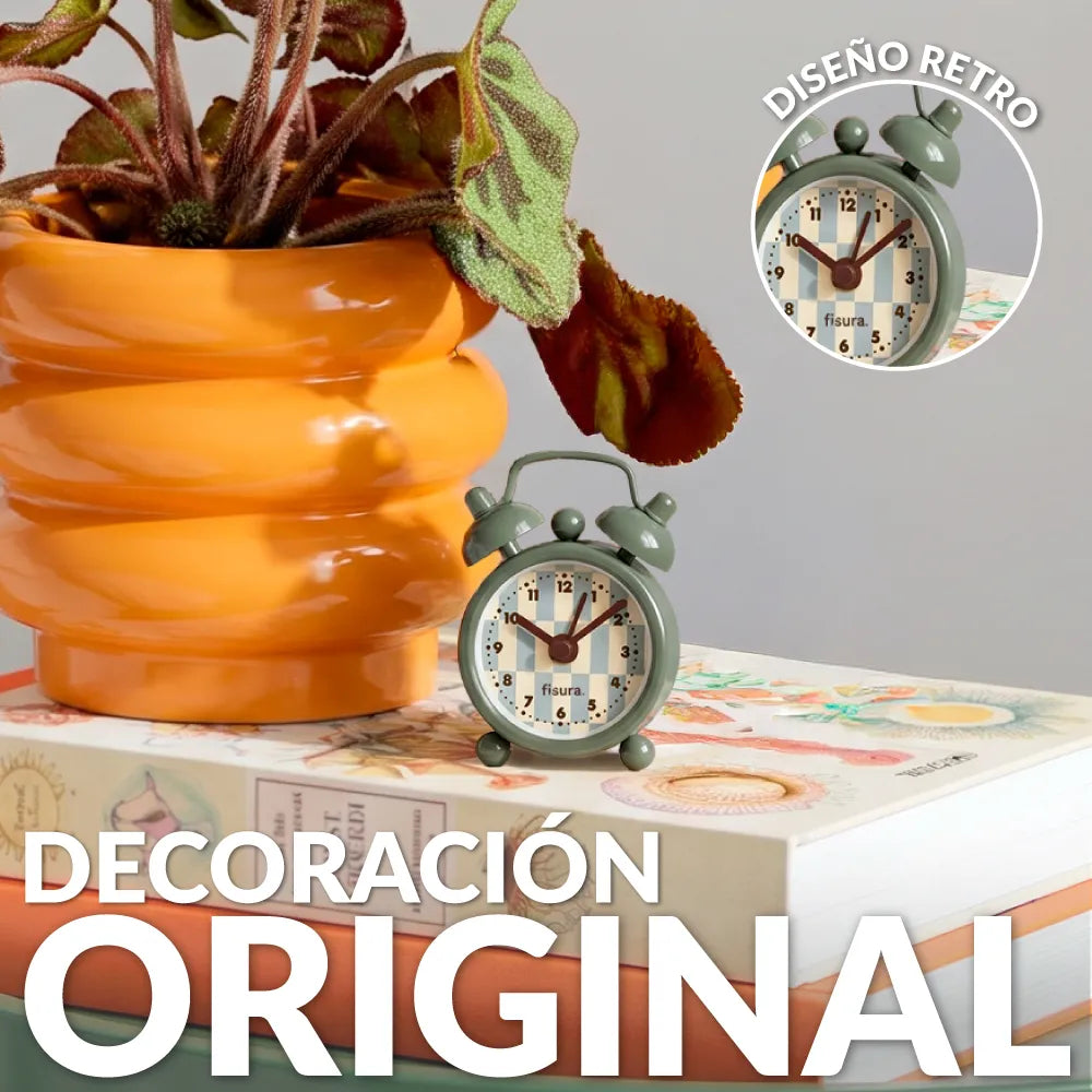 Reloj despertador retro mini gris y amarillo