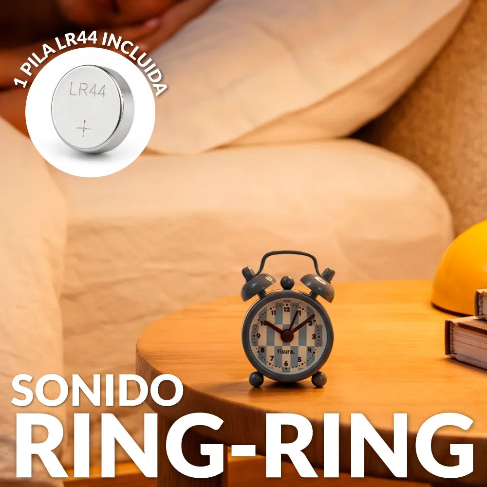 Reloj despertador retro mini gris y amarillo