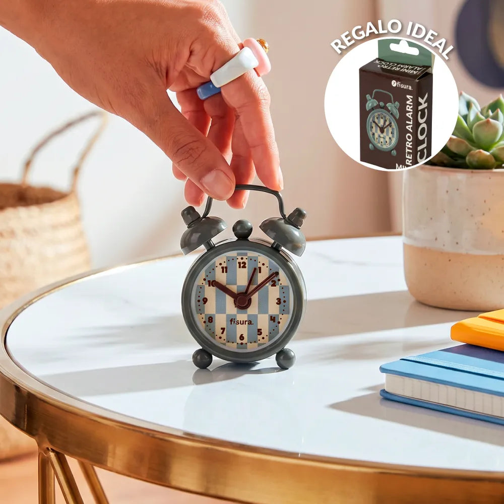 Reloj despertador retro mini gris y amarillo