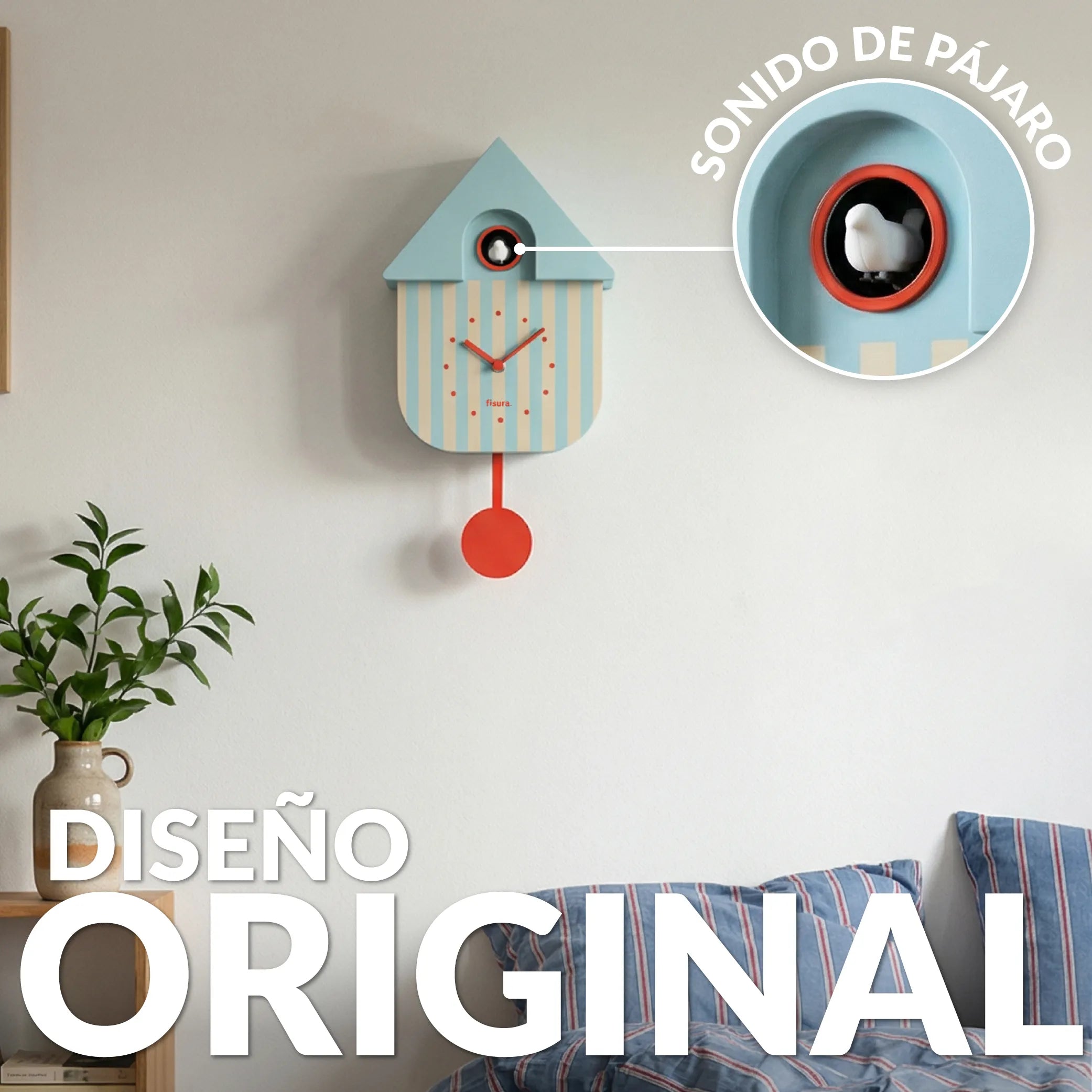 Reloj de cuco rayas azul y beige