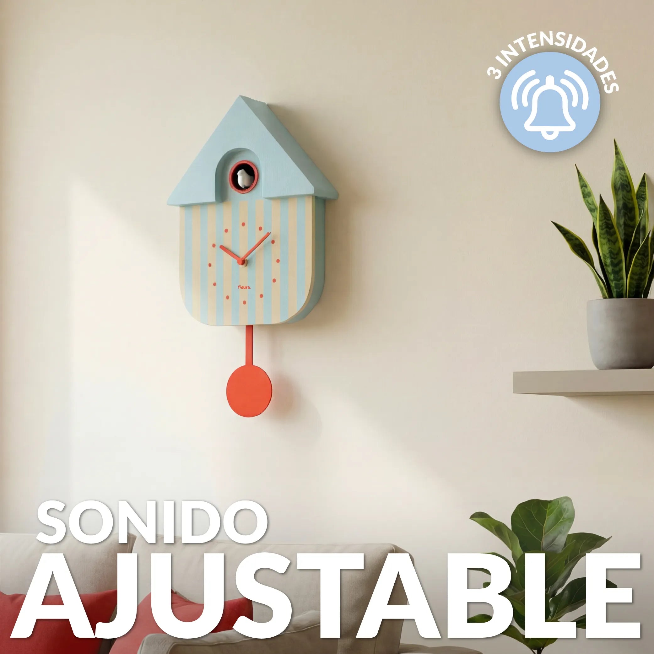 Reloj de cuco rayas azul y beige