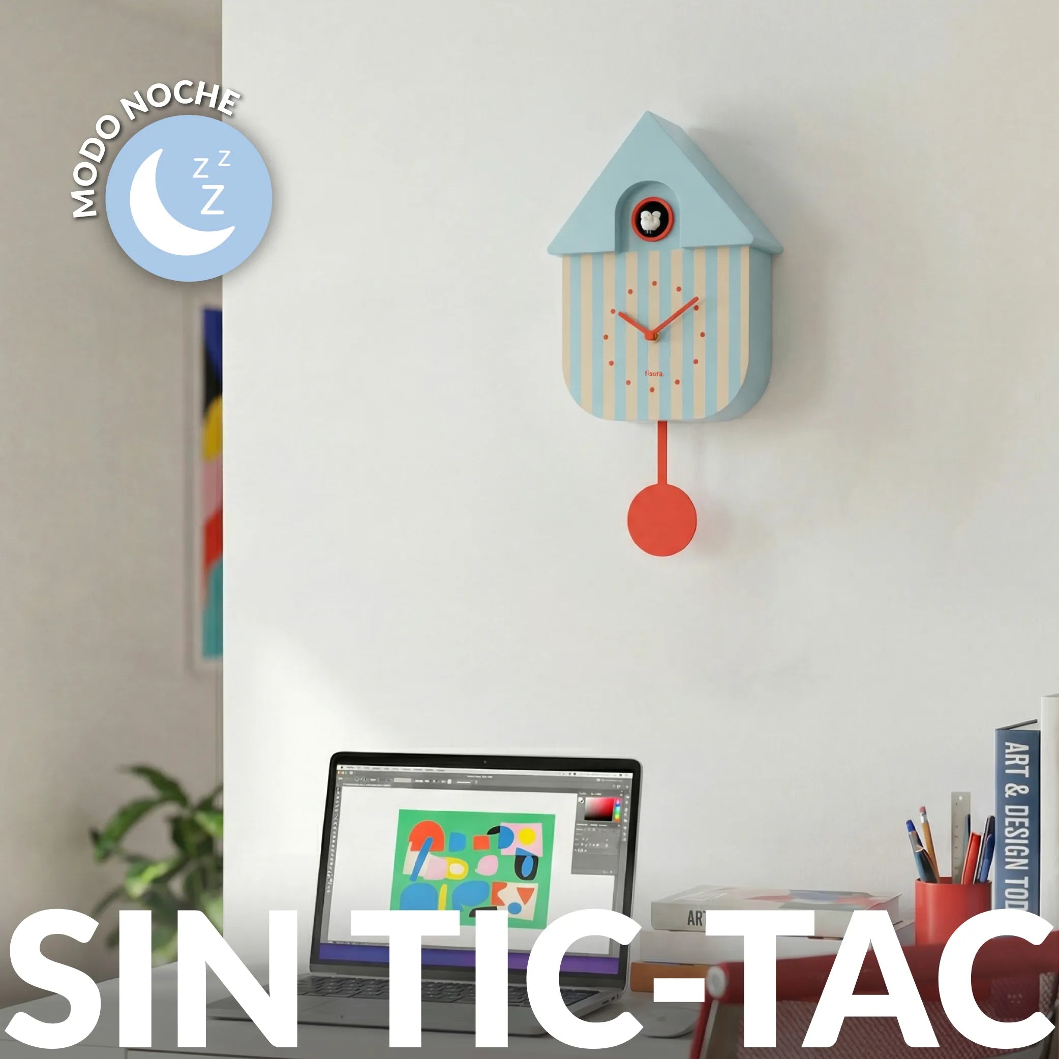 Reloj de cuco rayas azul y beige
