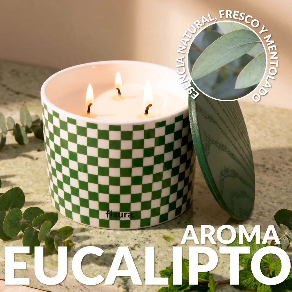 Bougie en céramique avec couvercle “Cuadros” – eucalyptus