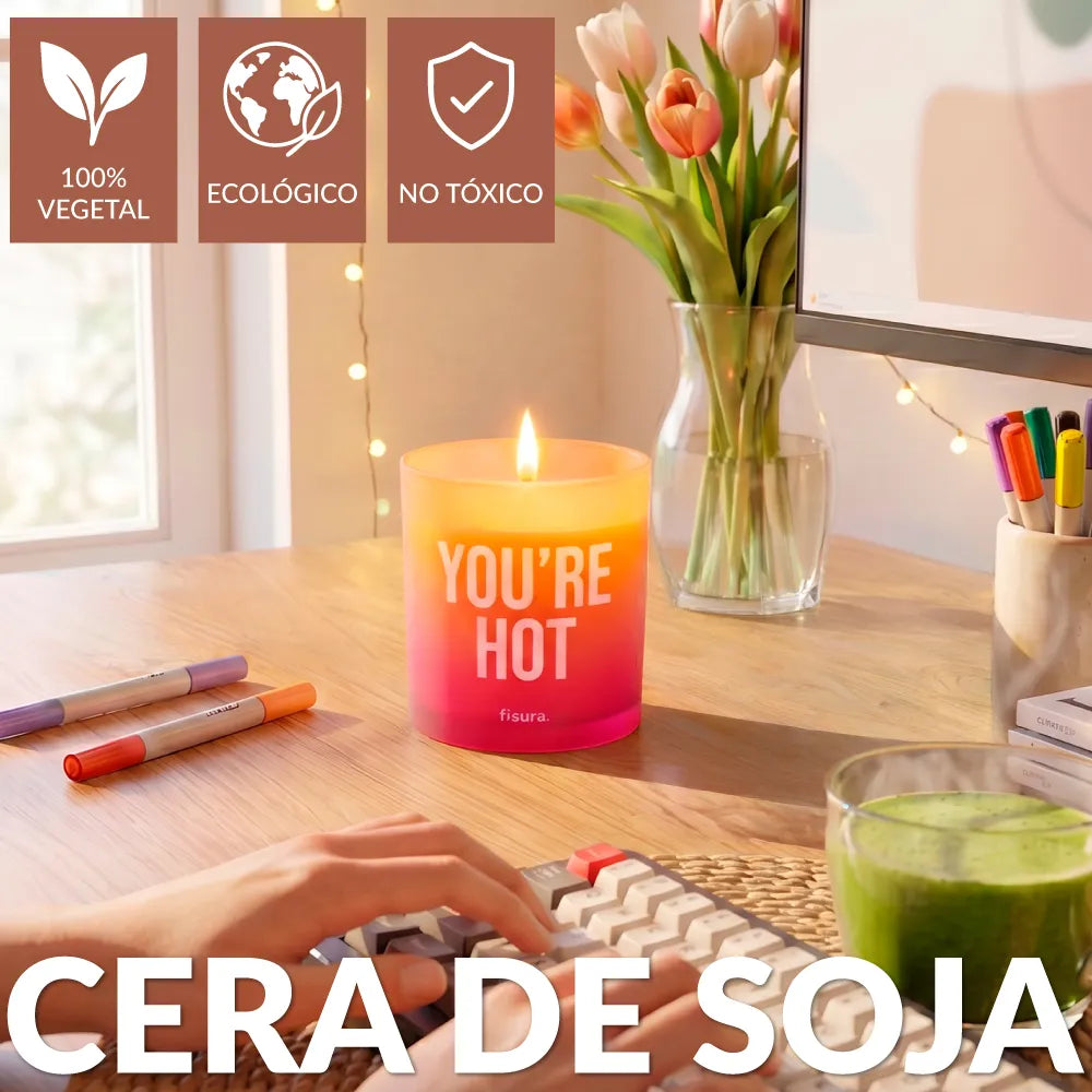 Bougie en verre “You’re hot” – cuir