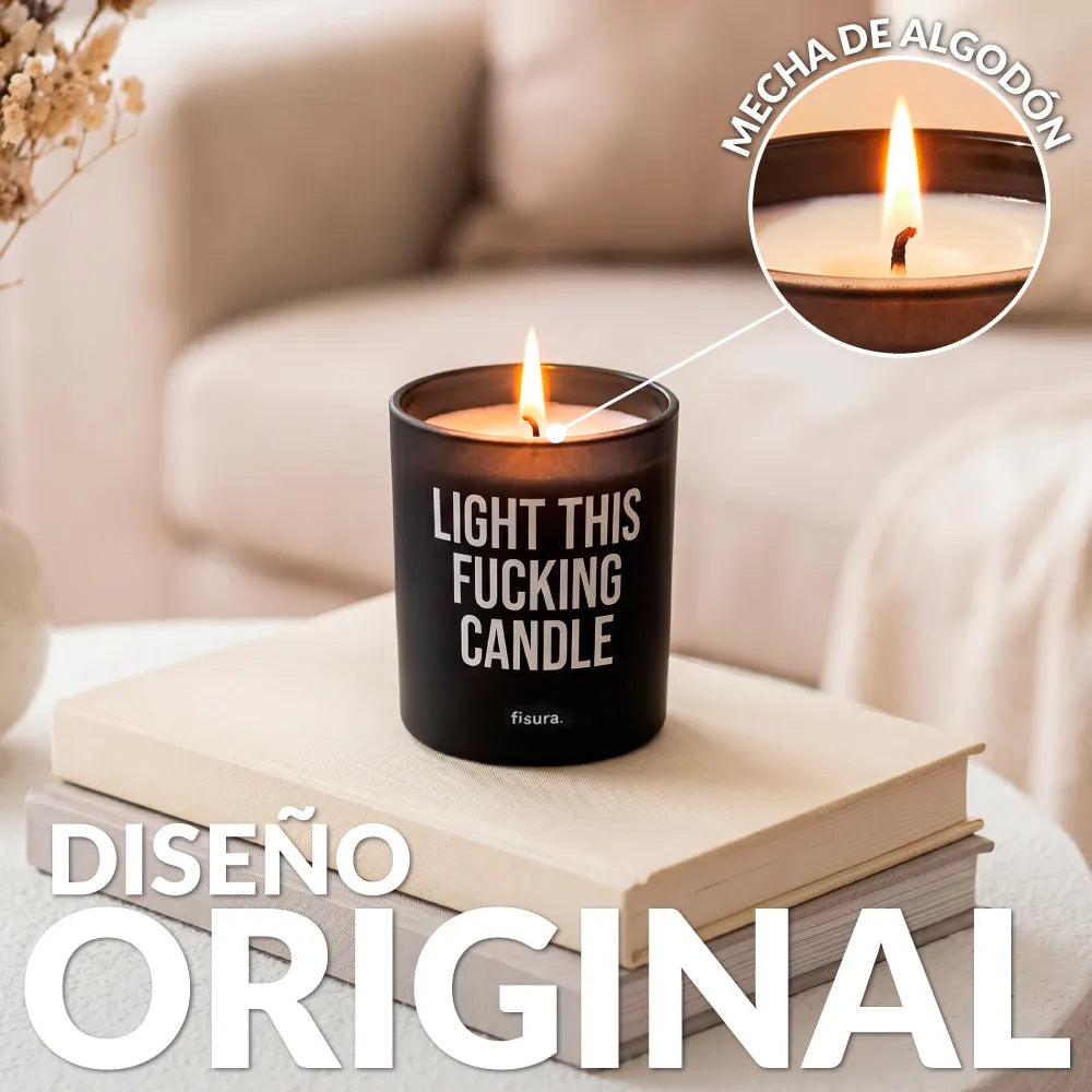 Bougie en verre “Light this fucking candle” – lin frais