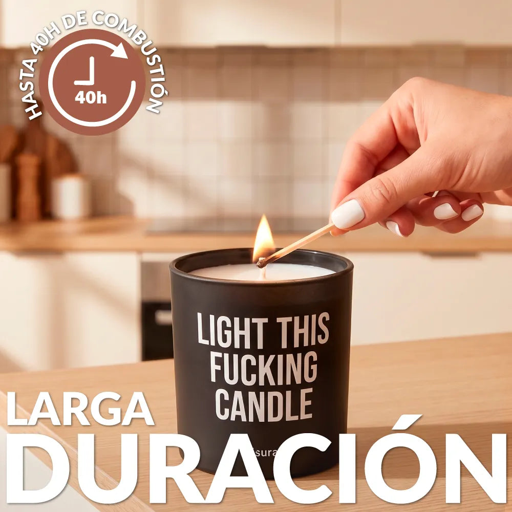 Bougie en verre “Light this fucking candle” – lin frais