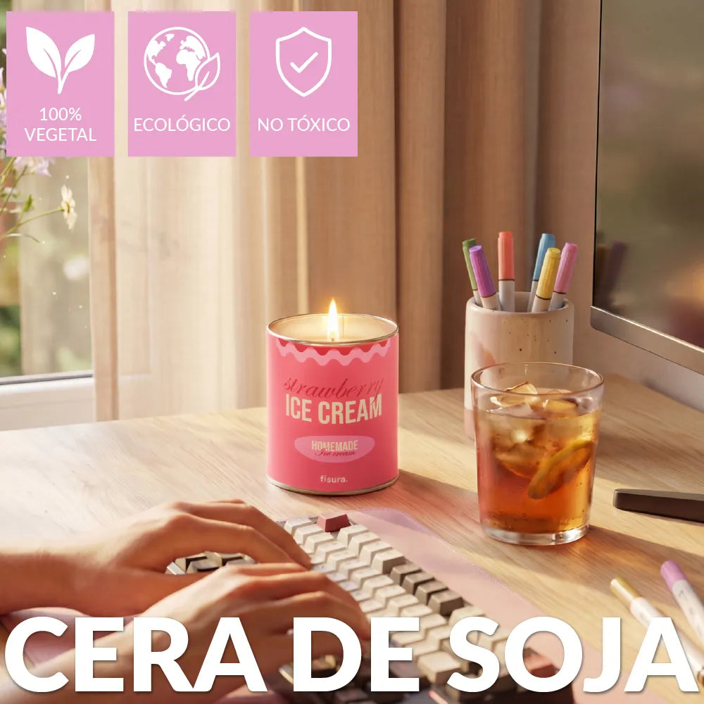 Vela en lata de metal “Strawberry ice cream” – fresas con nata