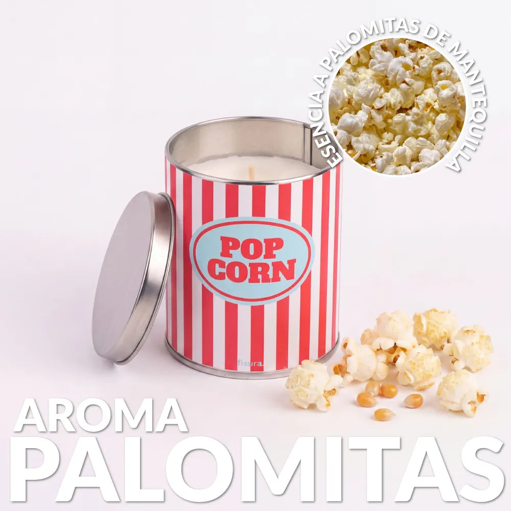 Vela en lata de metal “Pop corn” – palomitas de mantequilla