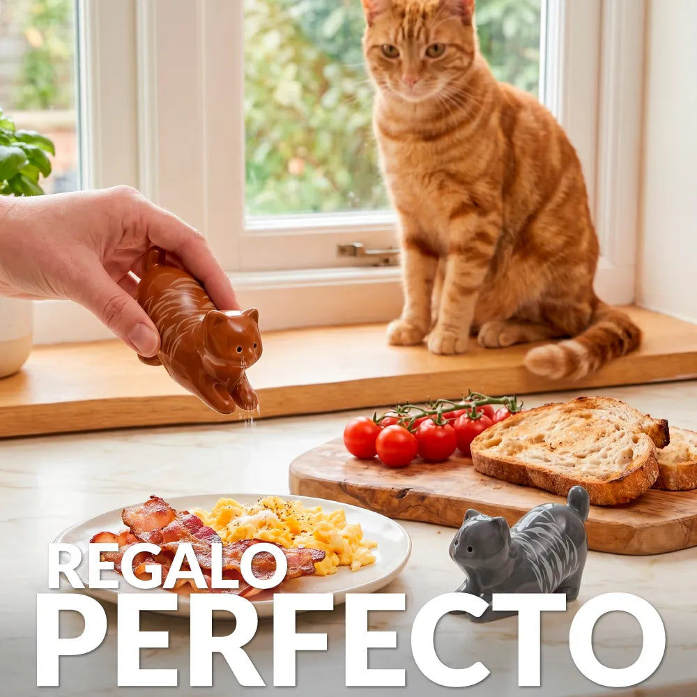 Salero y pimentero gato con manchas