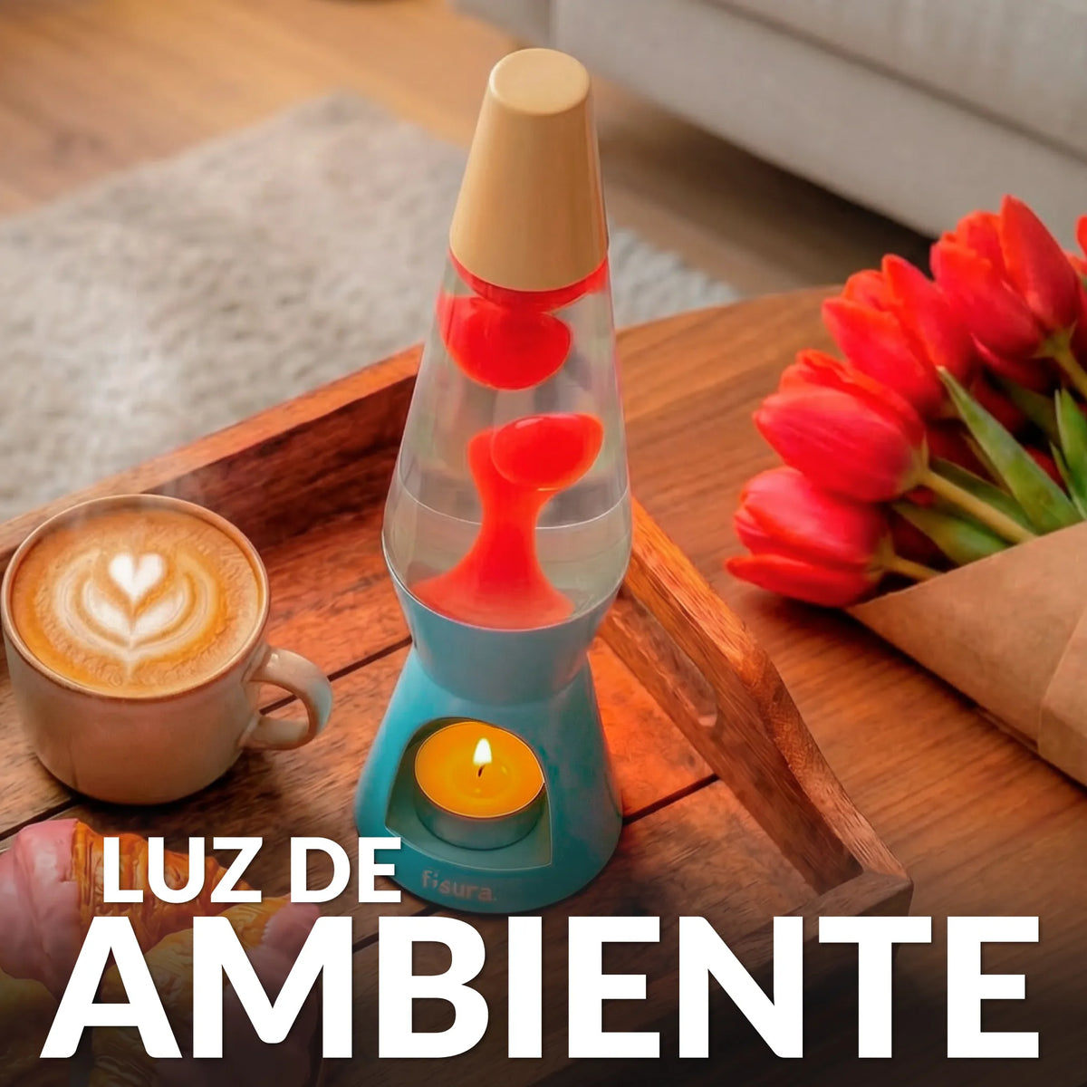 Lámpara de lava vela azul y beige