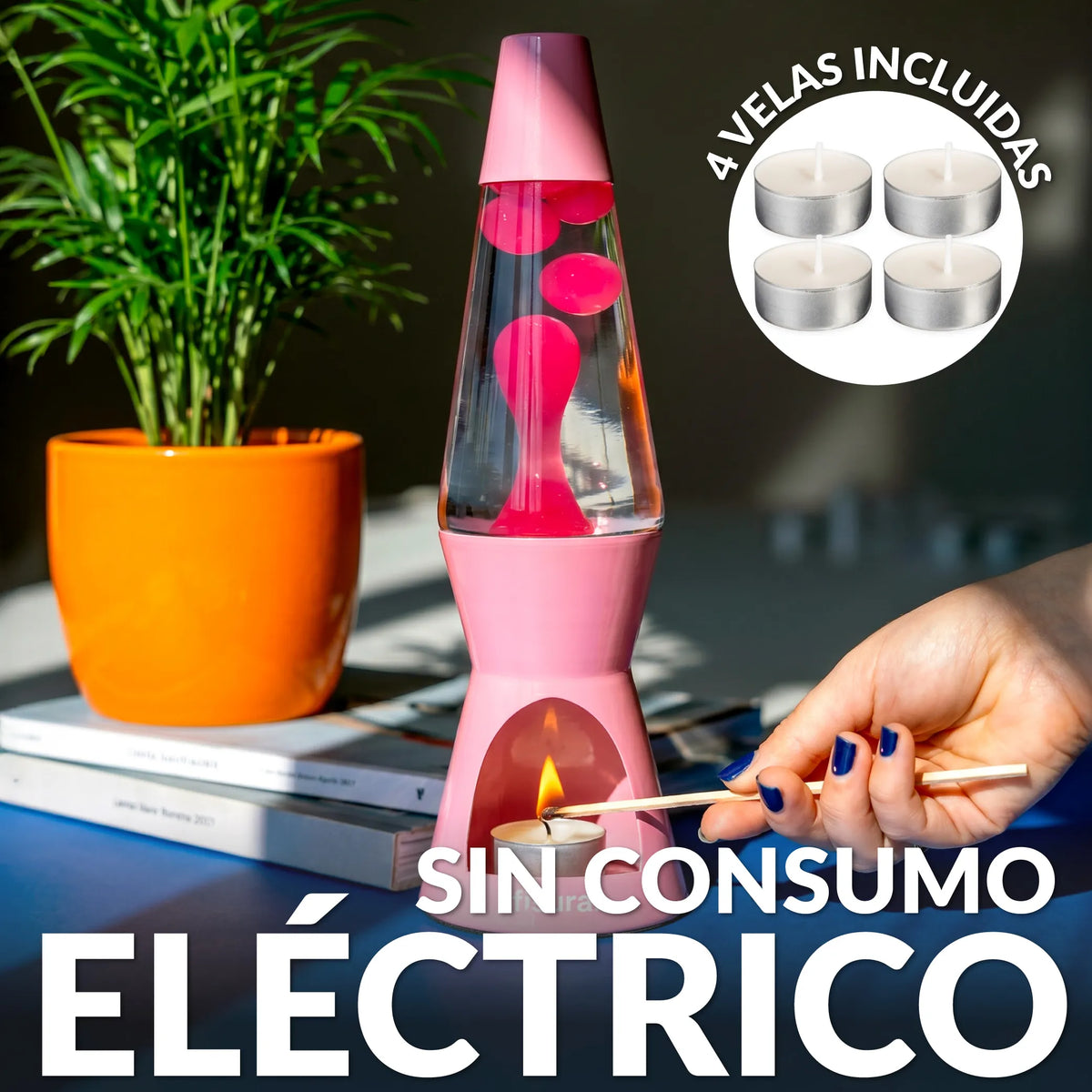 Lámpara de lava vela rosa