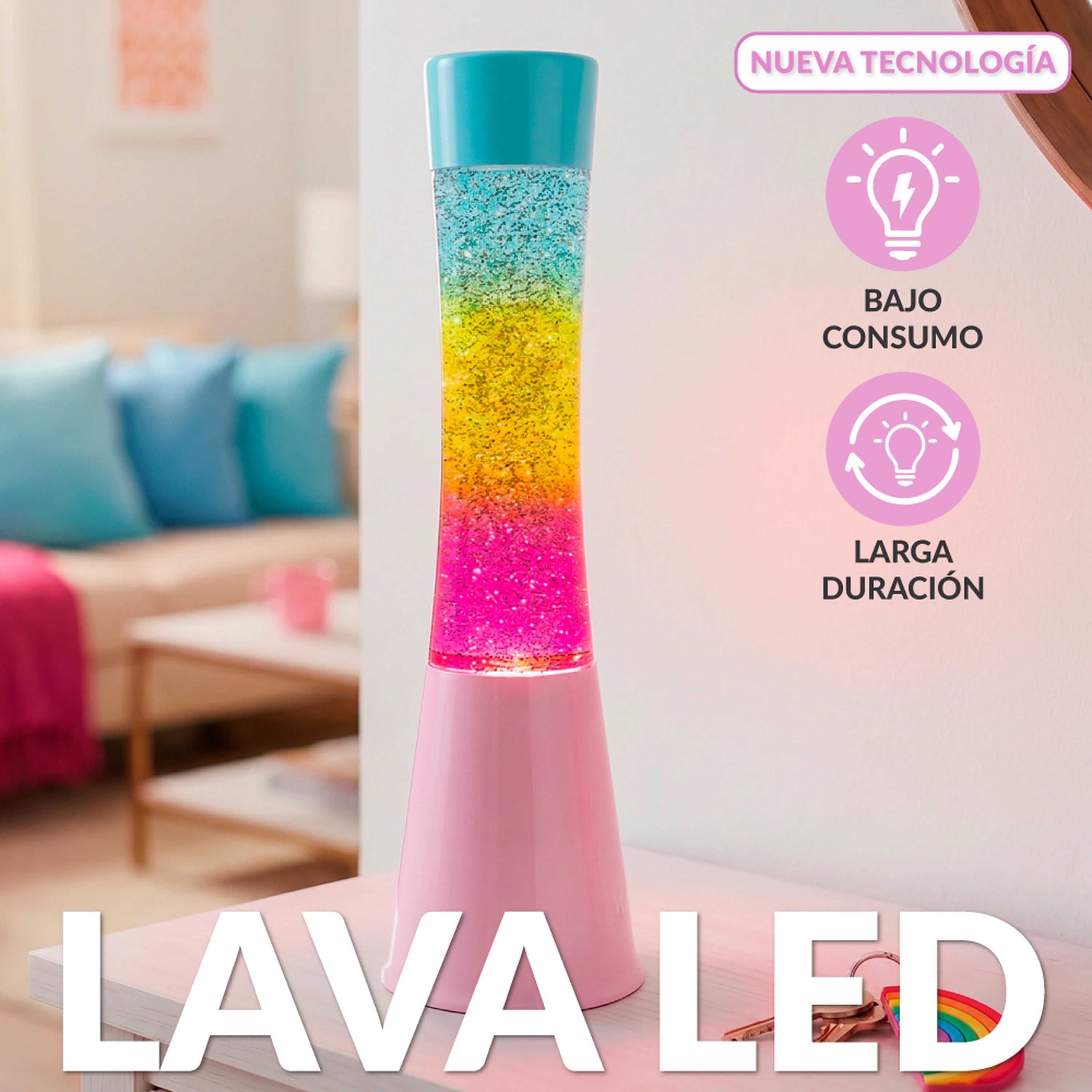 Lámpara de lava LED degradada con purpurina rosa