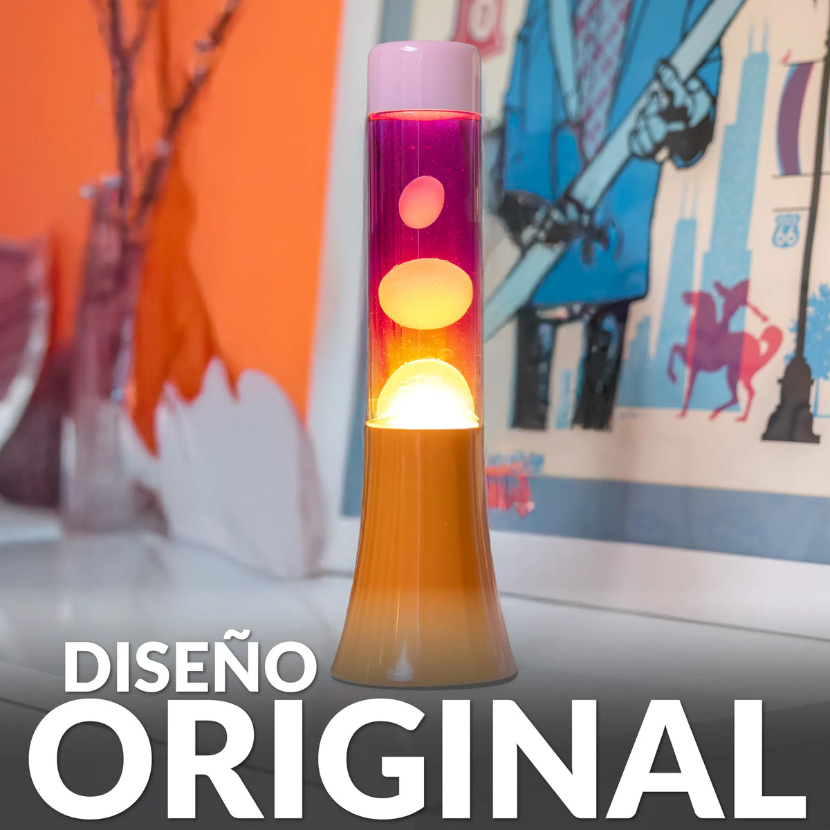 Lámpara de lava degradado rosa y naranja de 30 cm