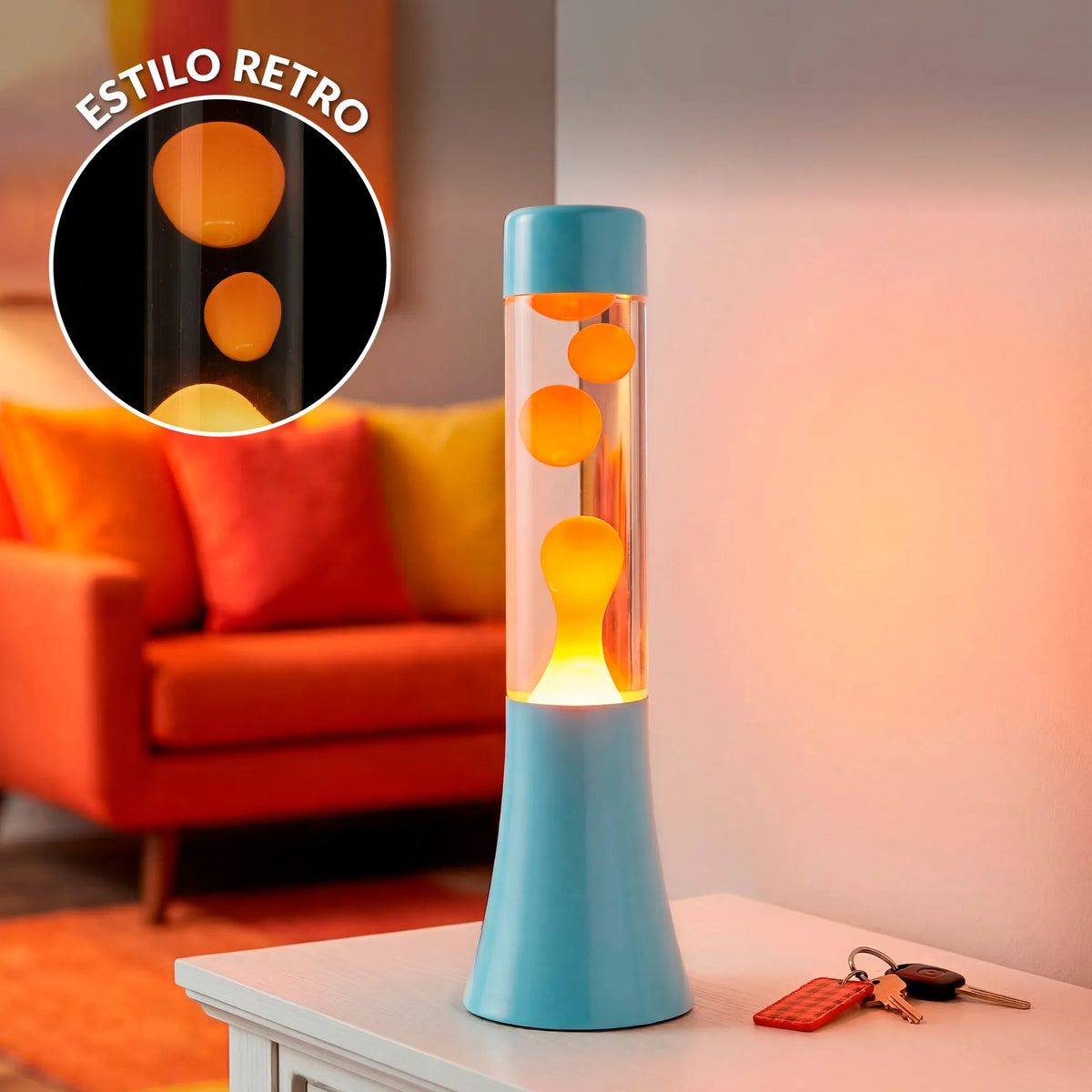 Lámpara de lava azul y naranja de 30 cm