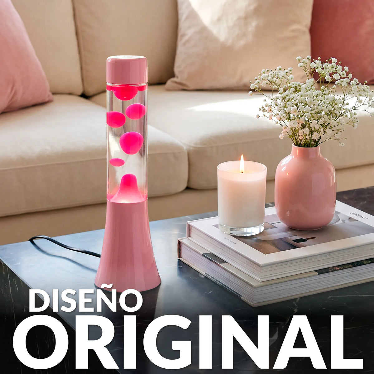 Lámpara de lava monocromática rosa de 30 cm